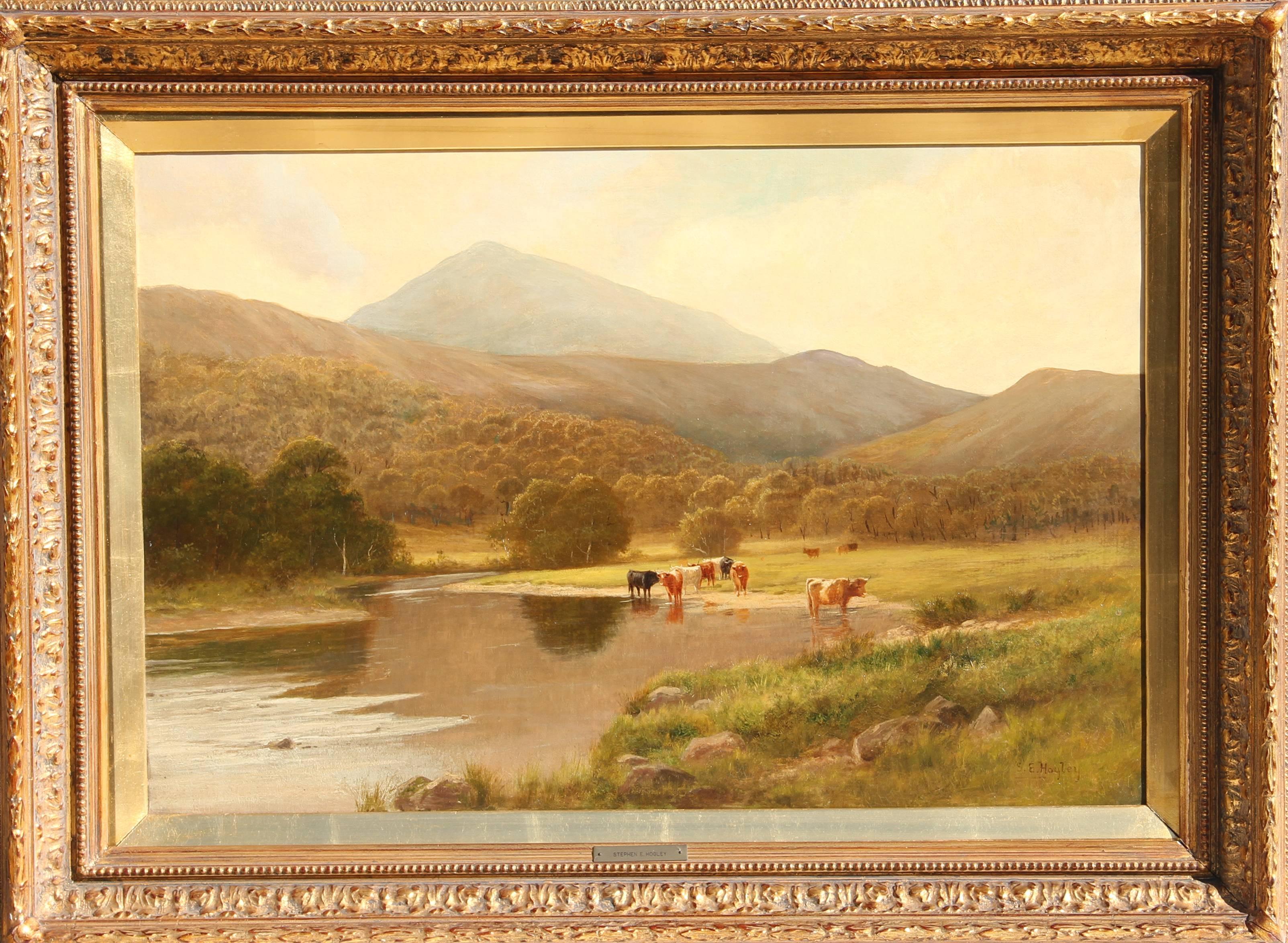 Landscape Painting de Stephen Enoch Hogley - Watering Hole, pintura al óleo estilo escuela del valle del río Hudson, por Stephen Hogley
