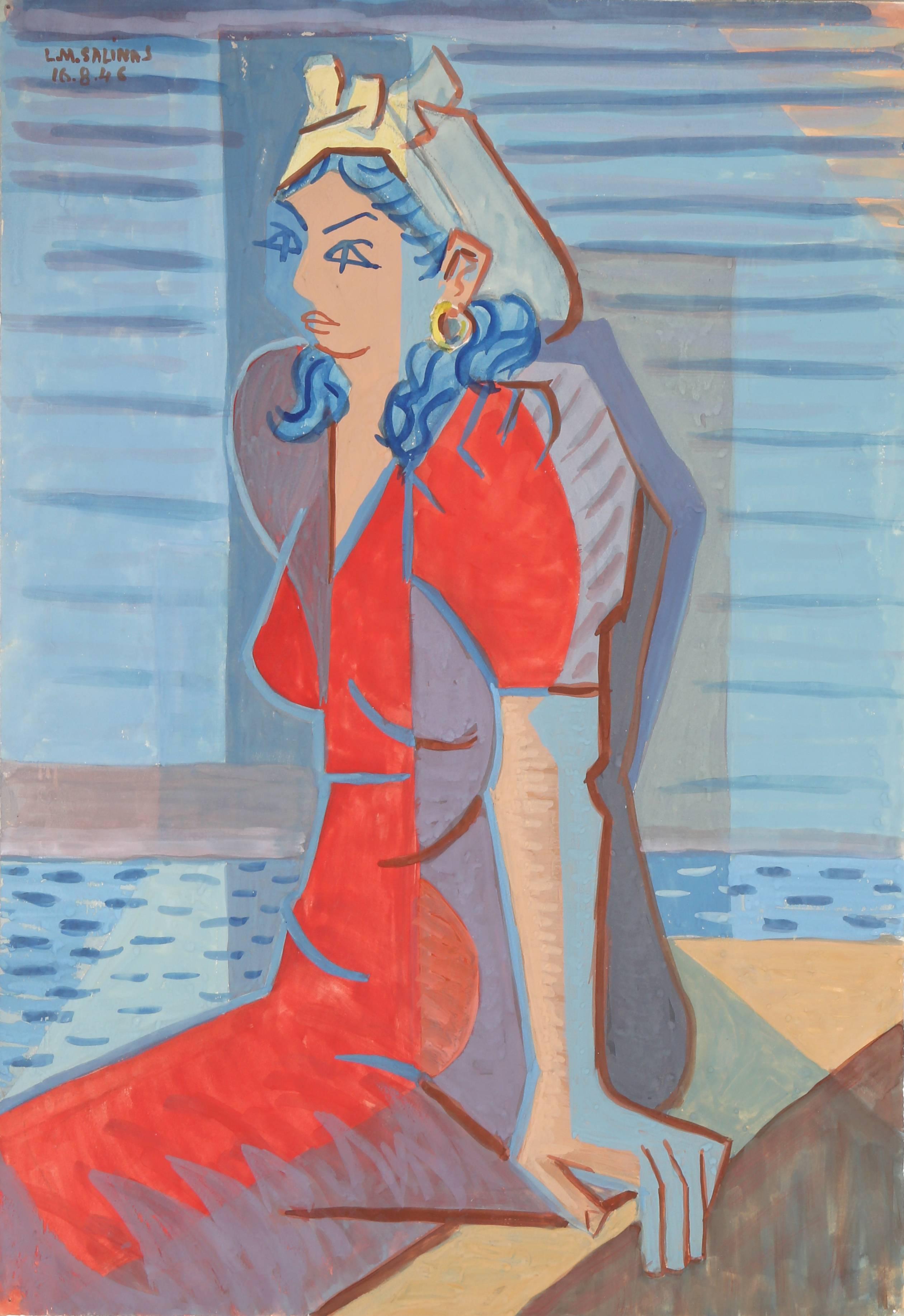 Laurent Marcel Salinas Figurative Art - Portrait of a Woman in Red