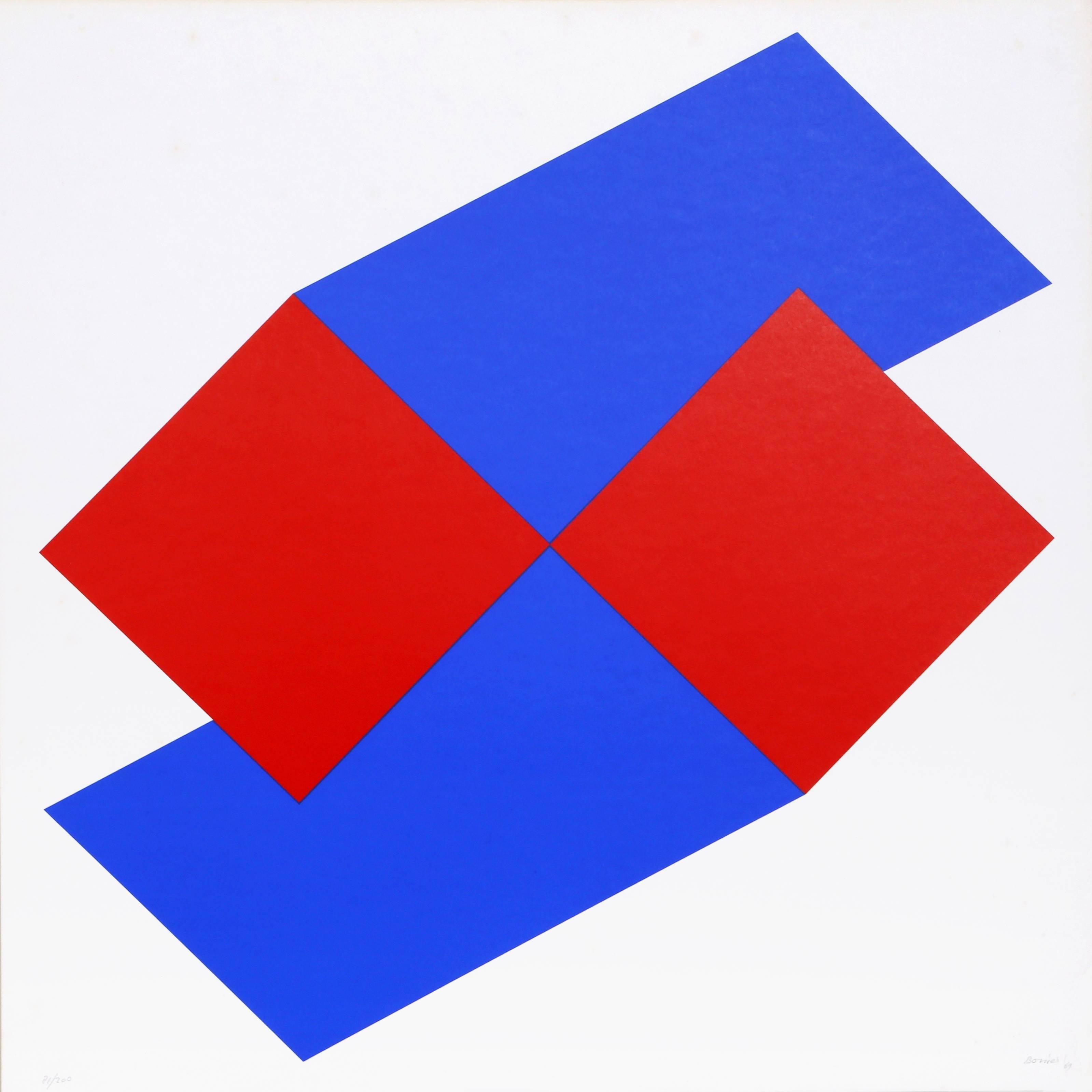 Untitled - Composition in Blue and Red II - Print by Bob Bonies