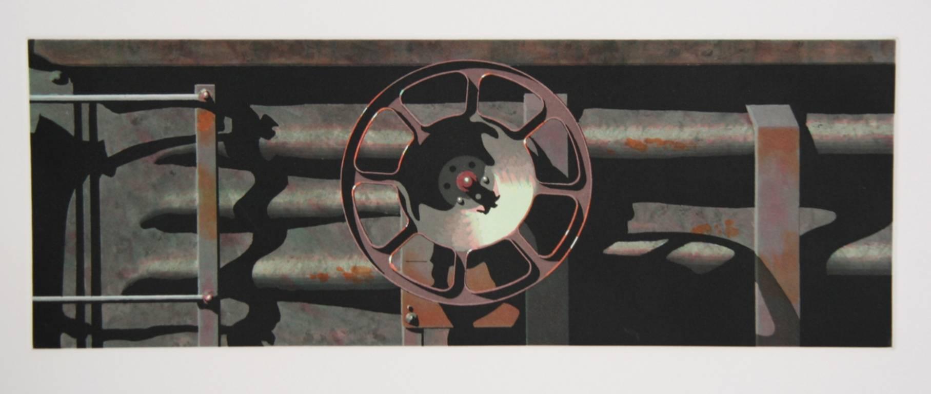 Artist:  Robert Cottingham, American (1935 - )
Title:  Rolling Stock Series: For Armyn
Year:  1992
Medium:  Aquatint Etching, signed, numbered and titled in pencil
Edition:  43/60
Image Size:  6.5 x 17 inches
Size:  21 in. x 29 in. (53.34 cm x 73.66