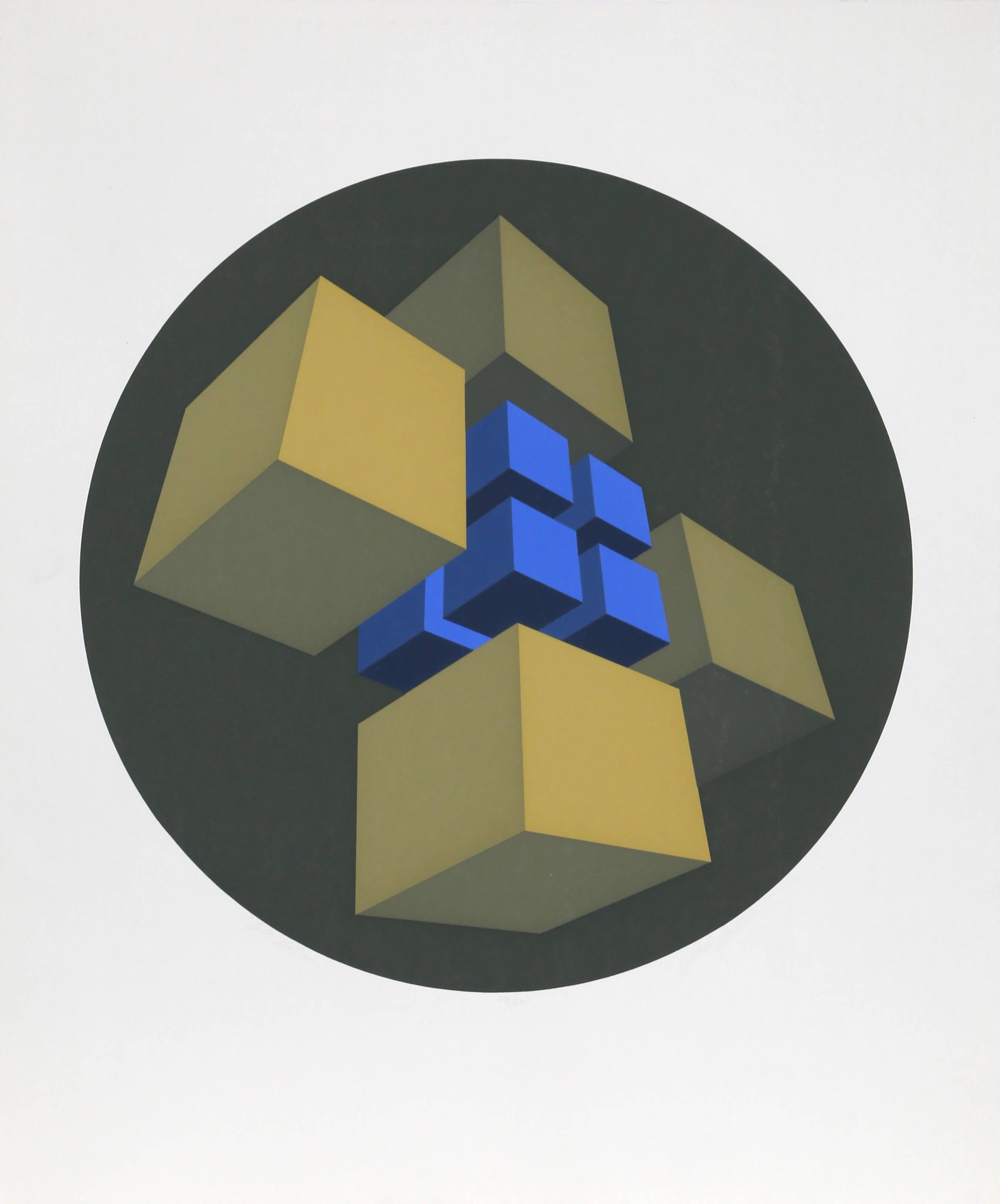 Cube Station, Geometric Abstract Screenprint by Marko Spalatin