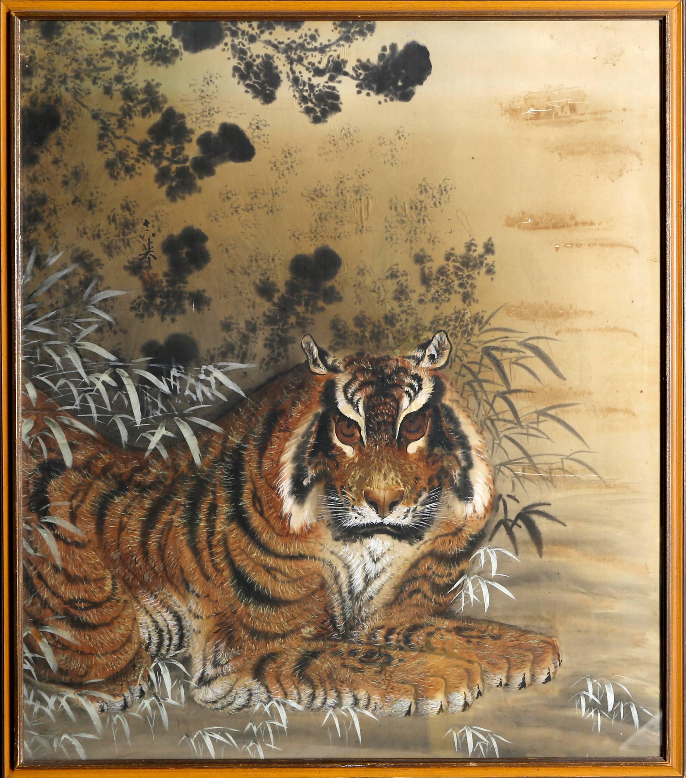 Tigre, peinture à l'encre sur soie, origine chinoise, fin XIXe - début XXe siècle