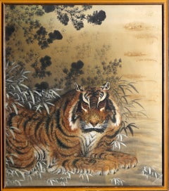 Antique Tiger, Ink Painting on Silk, Chinese Origin, Late XIXth - Early XXth Cent.