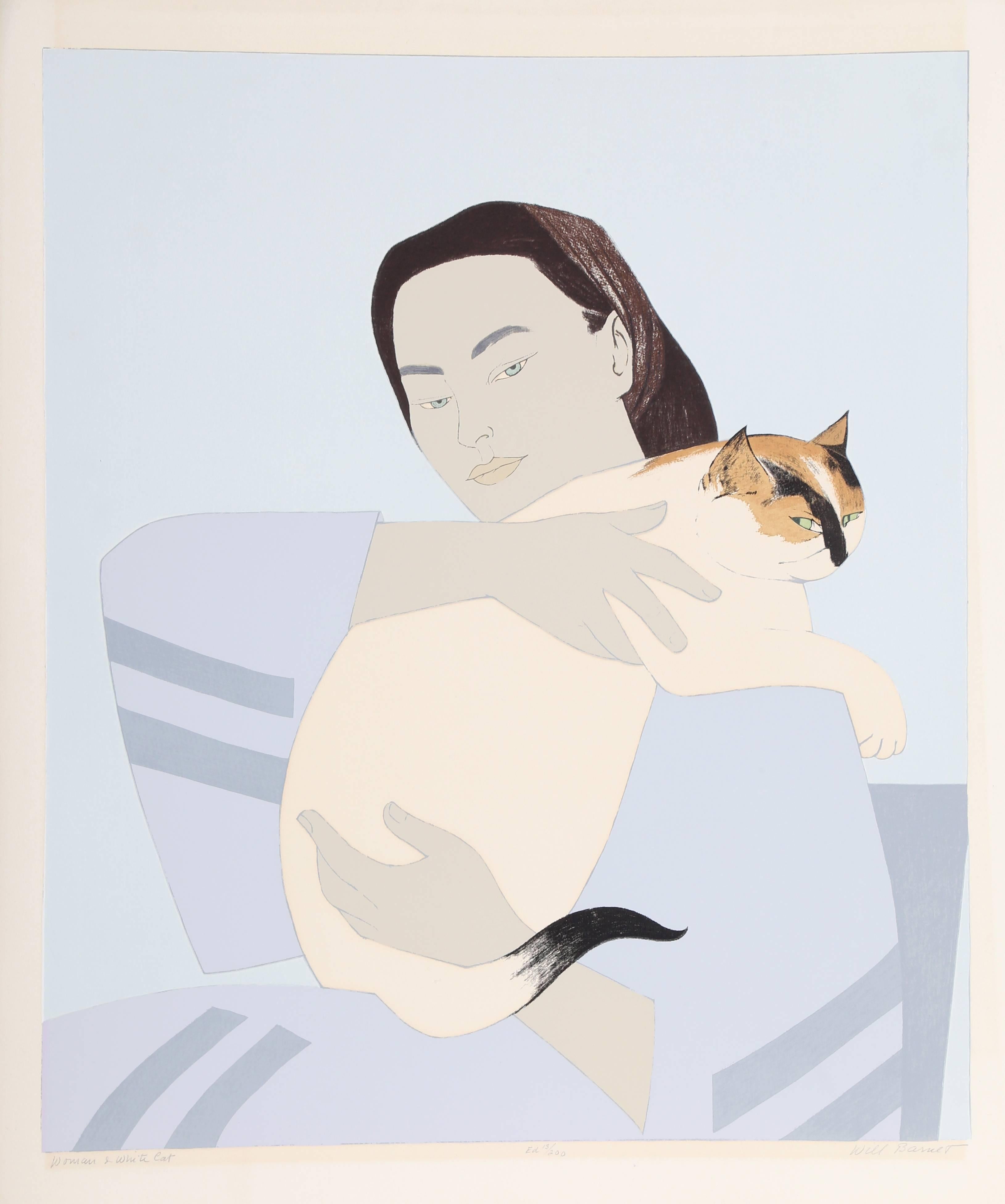 Will Barnet Figurative Print - Woman and White Cat