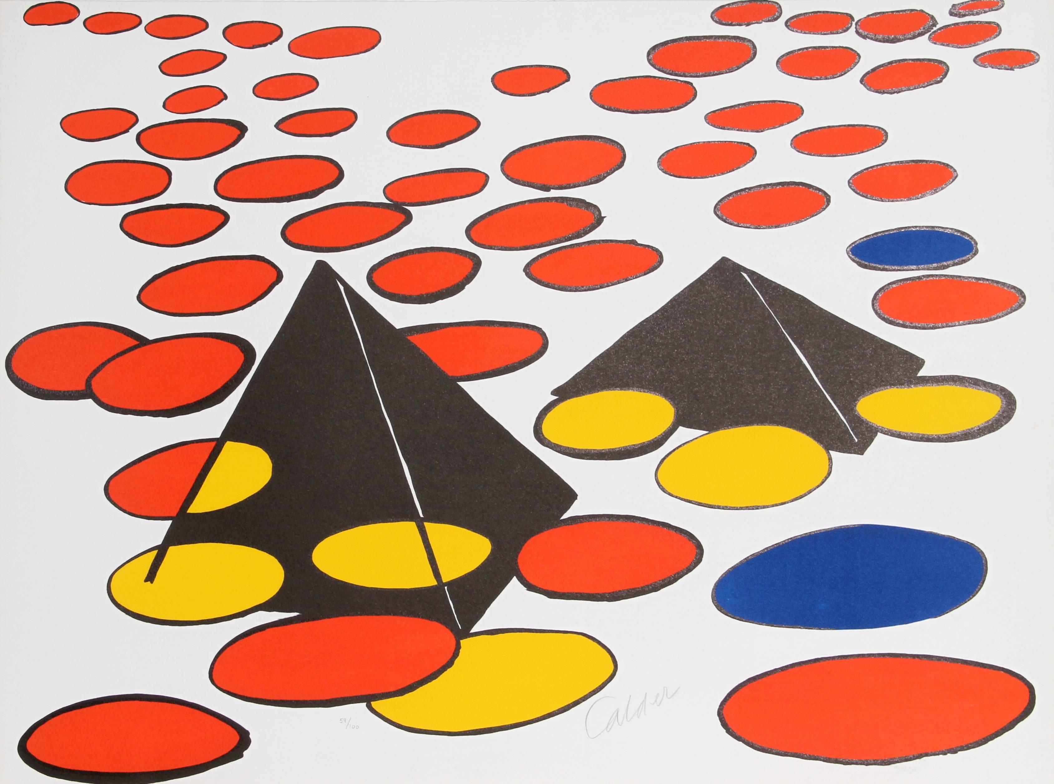 Alexander Calder Landscape Print - Black Pyramids