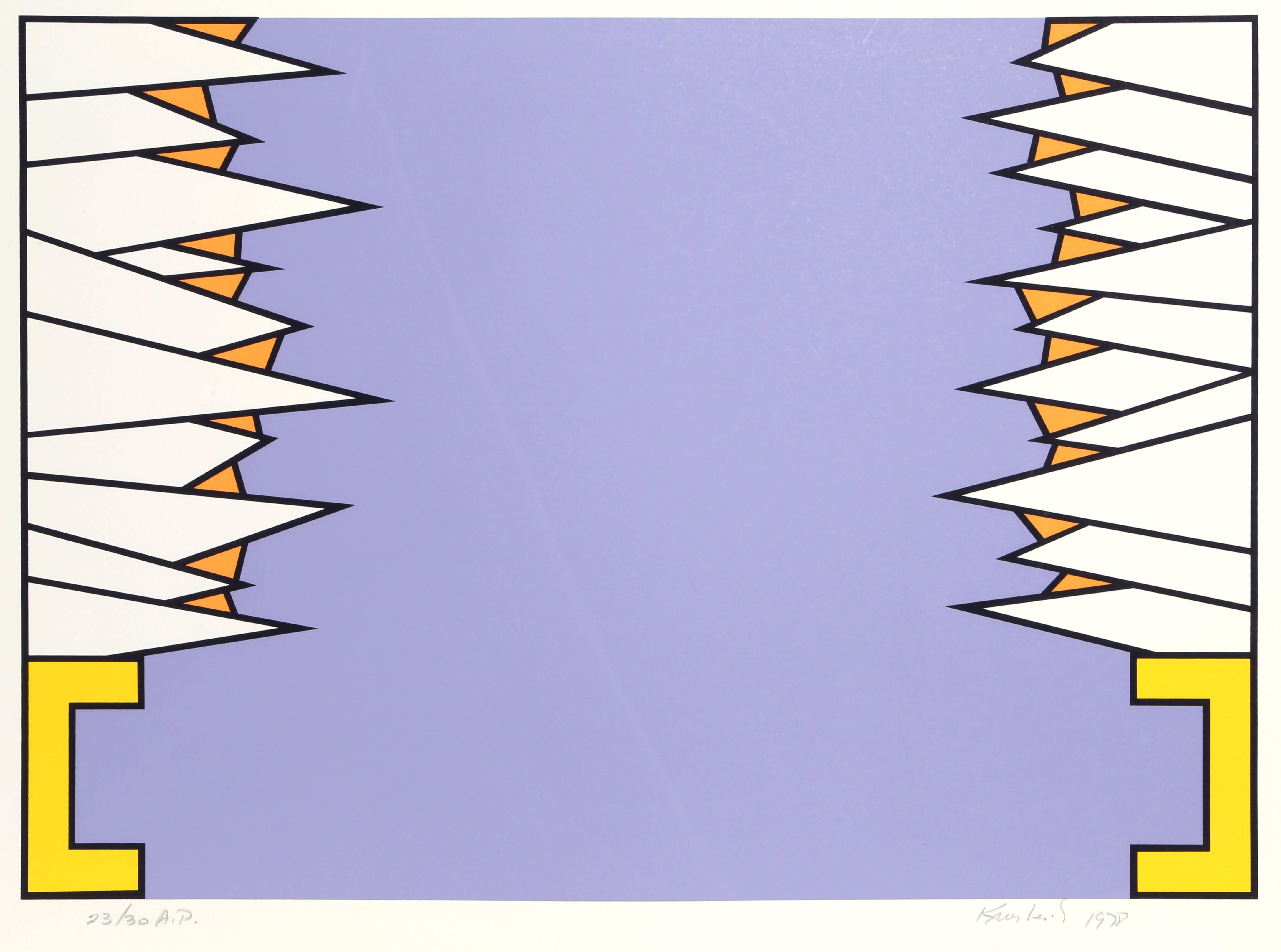 Artist: Nicholas Krushenick, American (1929 - 1999)
Title: Over the Rainbow
Year: 1978
Medium:  Silkscreen, signed and numbered in pencil 
Edition: 200; AP 30 
Paper Size:  27 x 37.5 inches (68.58 x 92.25 cm)