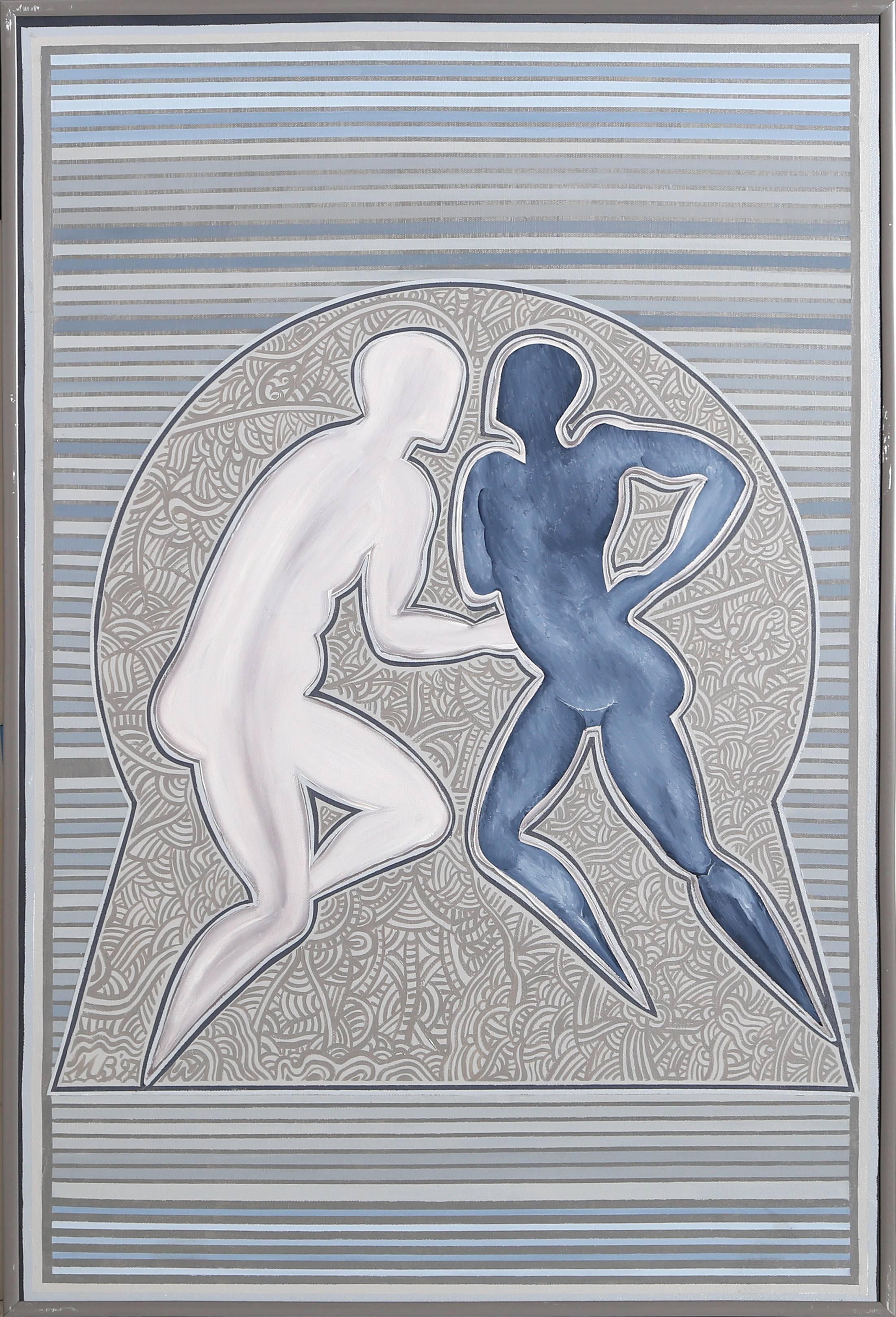 Martin Barooshian Figurative Painting - Dancing Couple (Blue), Acrylic Painting by Barooshian