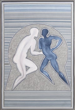 Dansant Couple (bleu), peinture à l'acrylique de Barooshian