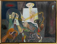 Creature di Prometeo, pittura a olio surrealista di Barooshian 1957