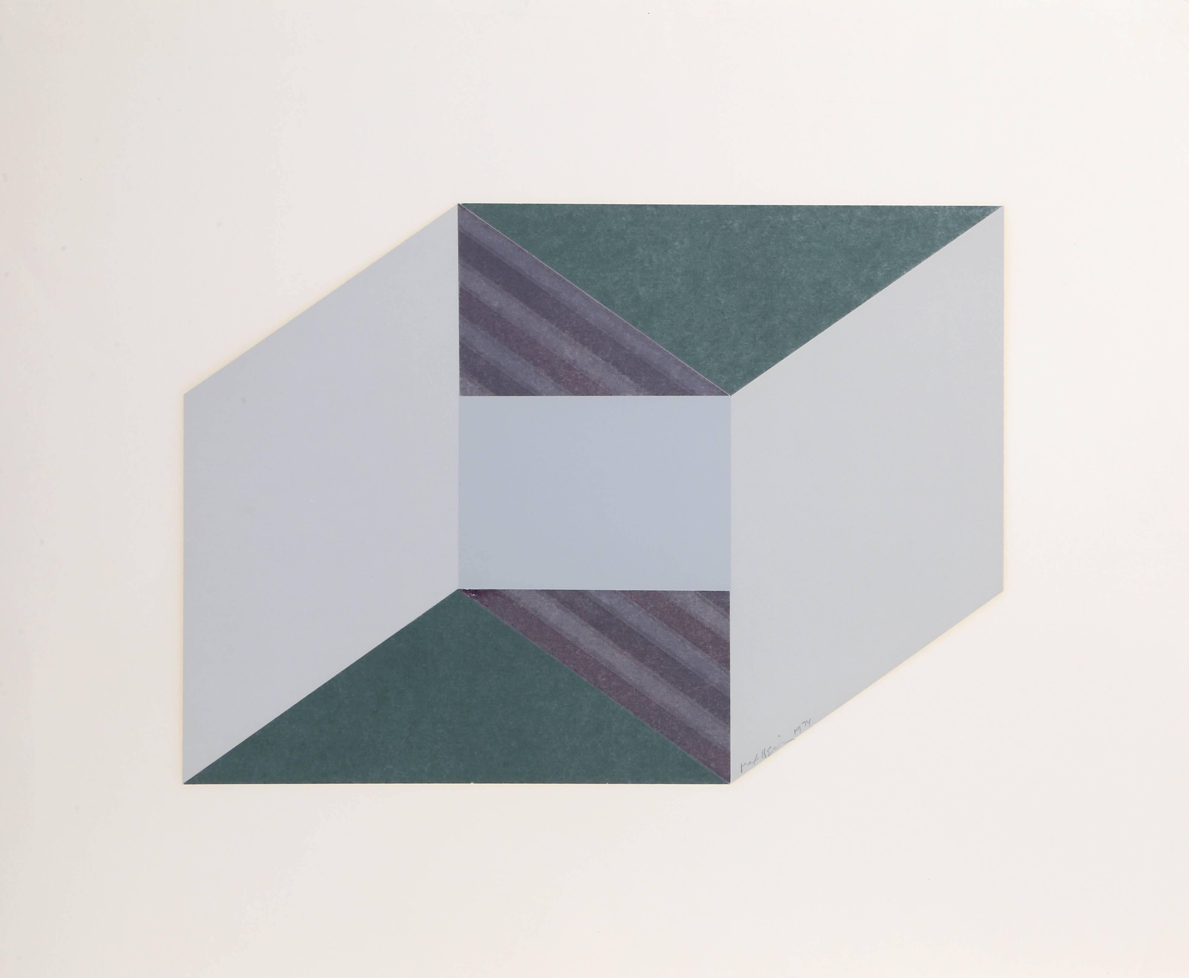 Cube, Geometric Abstract Mixed Media Screenprint by Max Hein