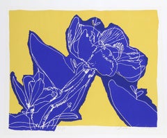 Blaue Blumen, Siebdruck von Aaron Schone