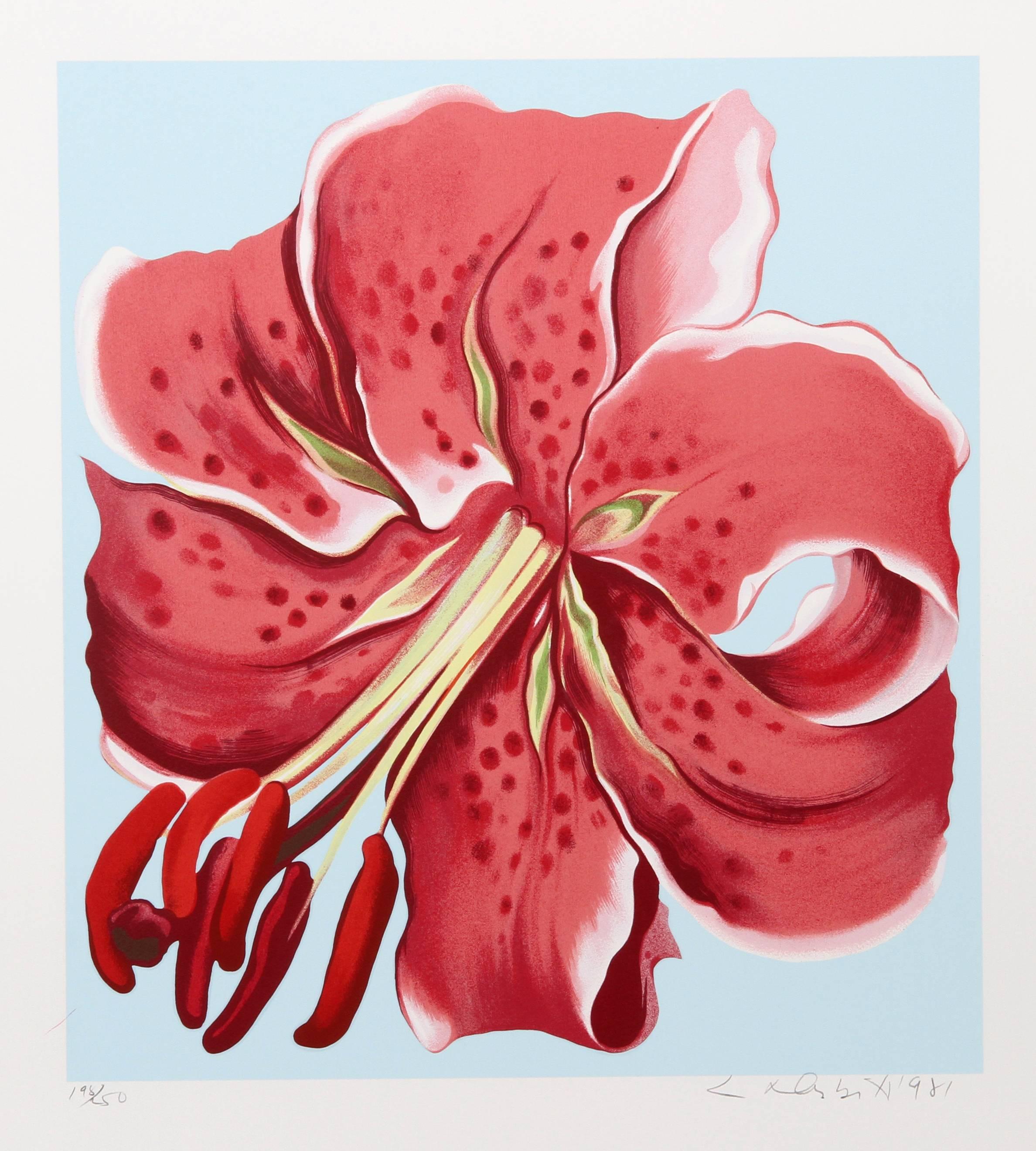 Lily à taches rouges de la série Stamps, impression photoréaliste de Lowell Nesbitt