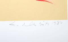 Giglio di pesca su beige, serigrafia fotorealista di Lowell Nesbitt