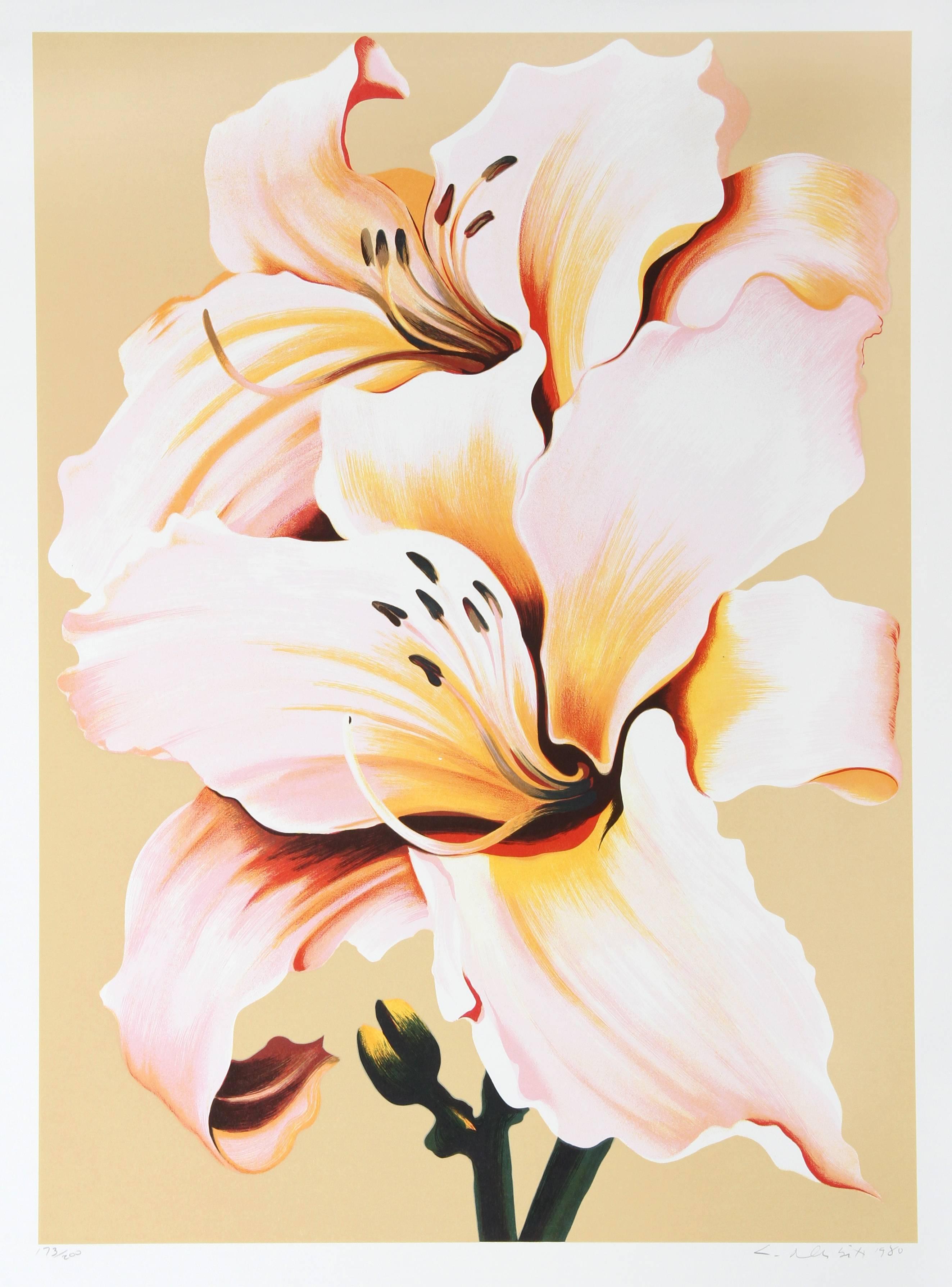 Lowell Nesbitt Figurative Print - Peach Lily on Beige