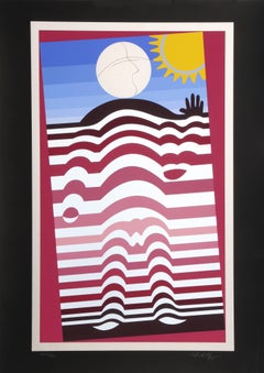 Vintage Sunbather, Op Art Screenprint by Victor Vasarely