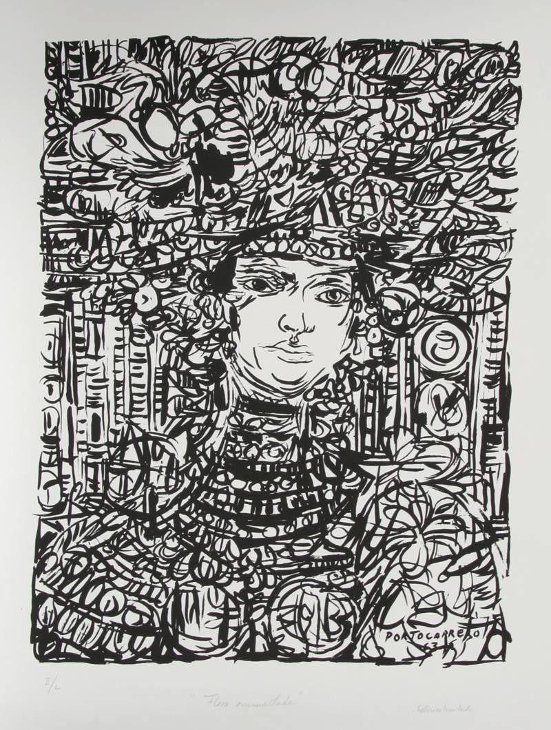 René Portocarrero Portrait Print - Flor Ornamentada II, Contemporary Screenprint by Rene Portocarrero