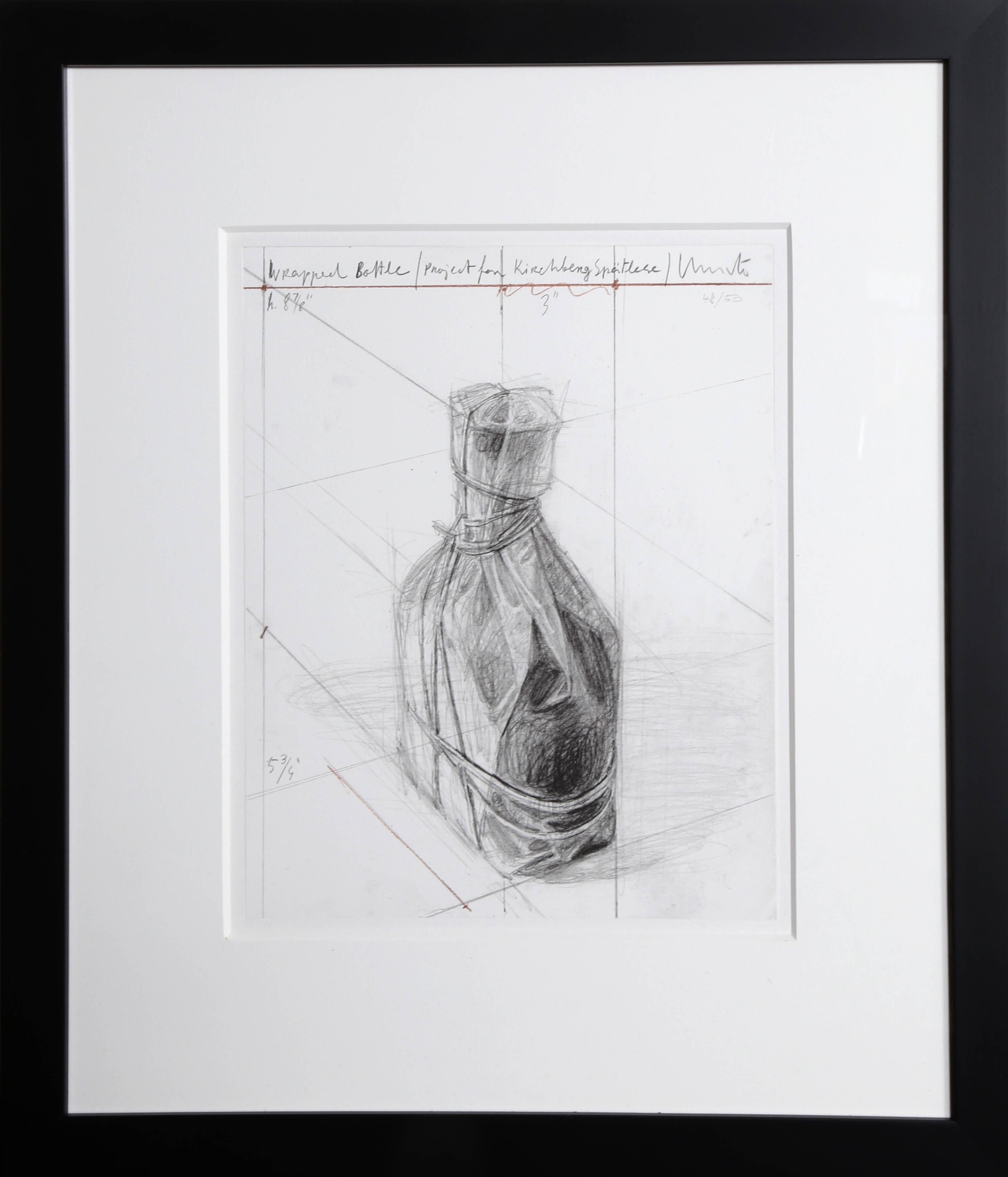 Christo and Jeanne-Claude Still-Life Print - Wrapped Bottle (Project for Kirchberg Spatlese)