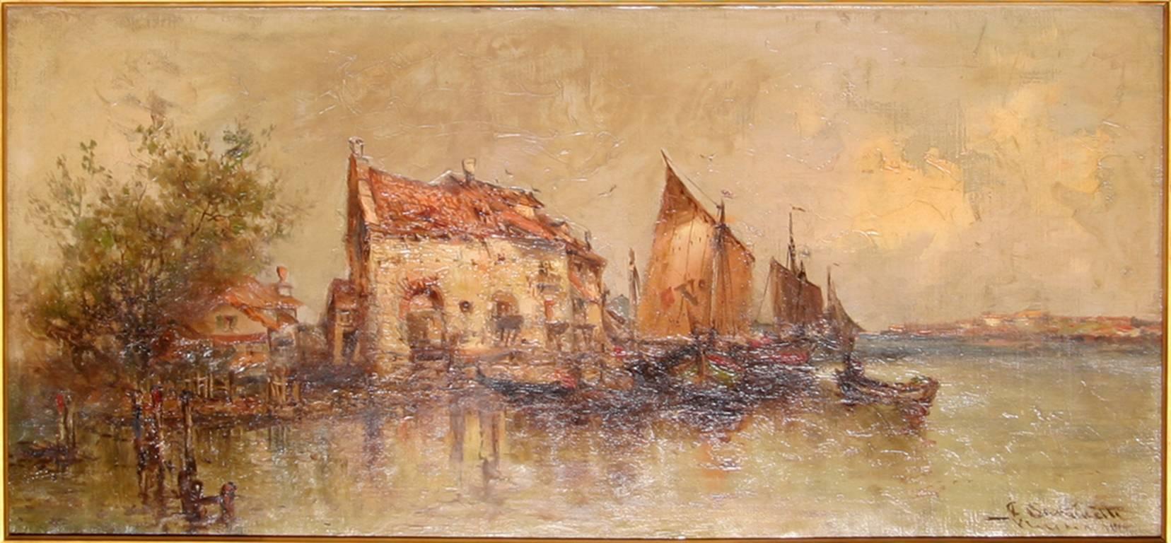Sailboats in Venice - Painting by Santinetti