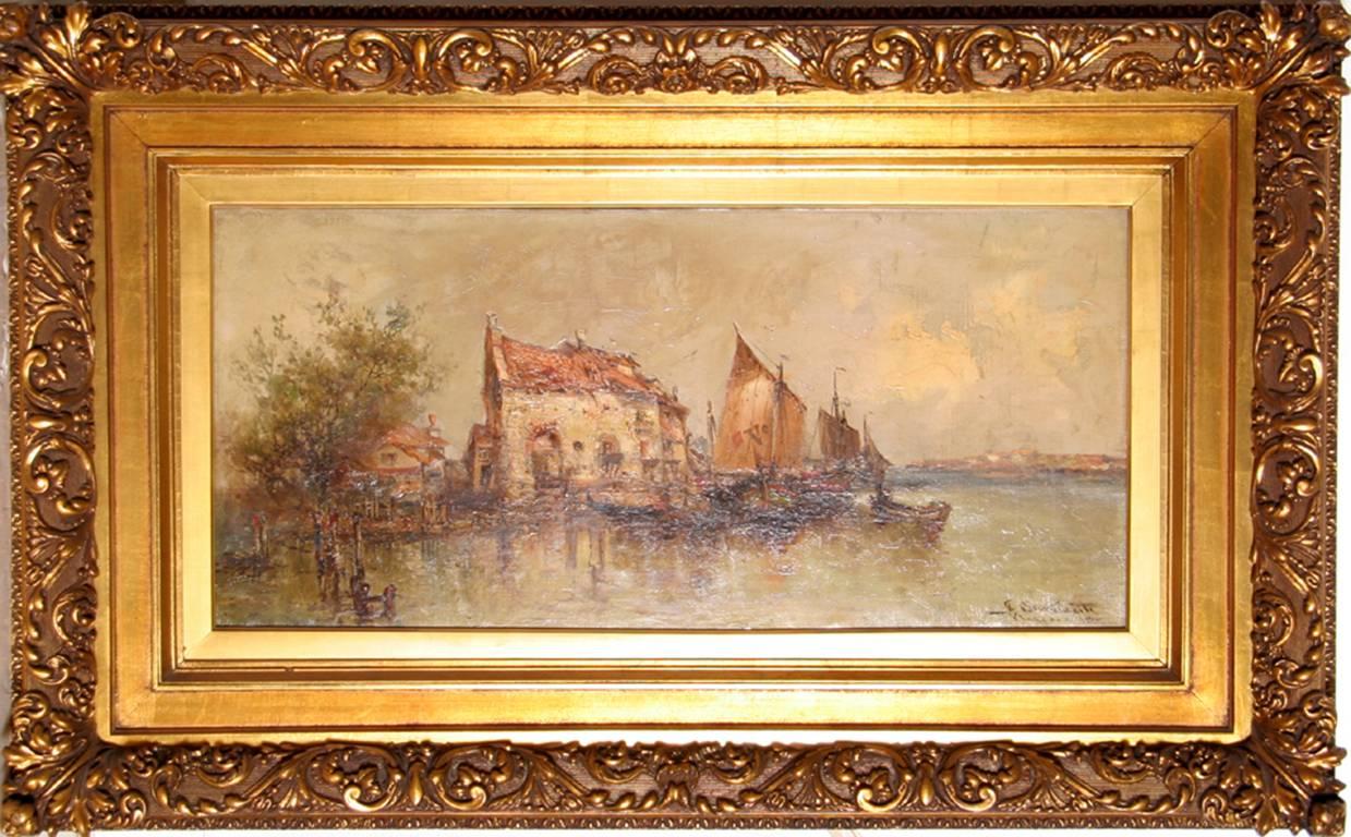 Santinetti Landscape Painting - Sailboats in Venice