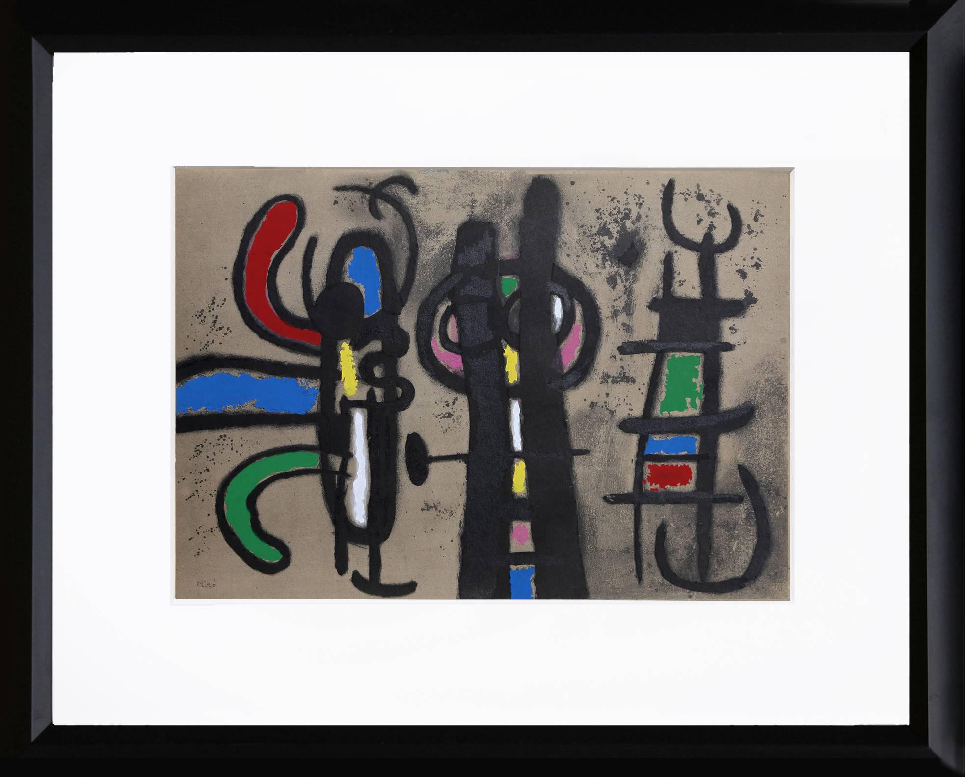 Joan Miró Abstract Print - Cartones 18: Personnage et Oiseau, Stencil by Joan Miro