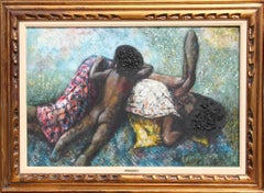 Mère et enfant endormi, huile sur toile de Carlos Irizarry