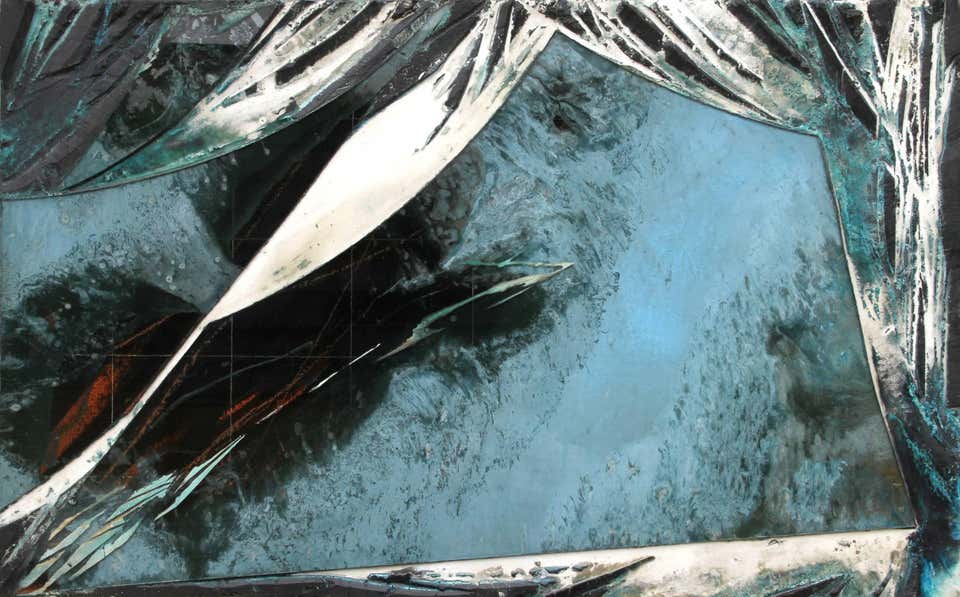 Abstract Expressionist Glass, Cement, and Polymer Painting by Laddie Dill