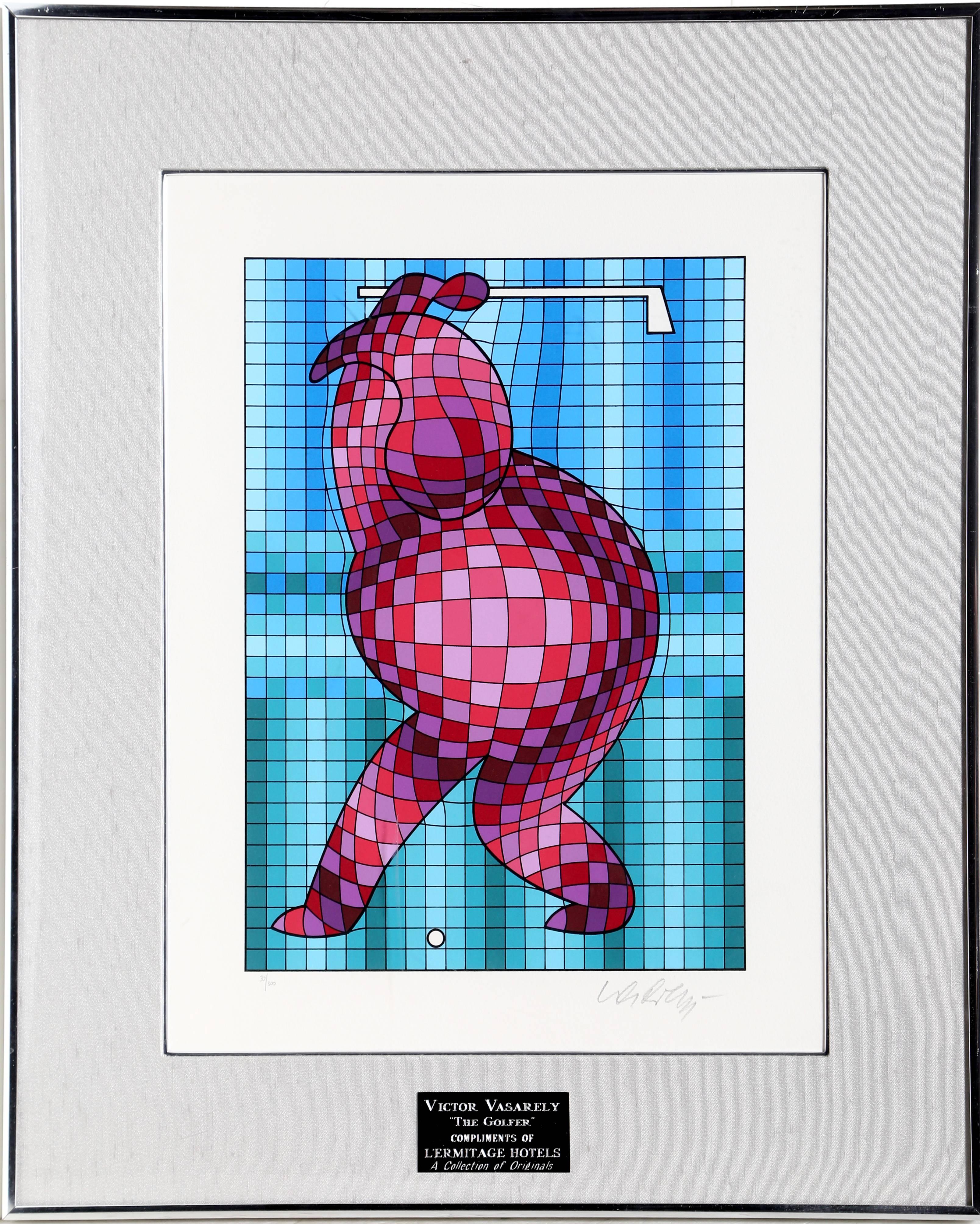Victor Vasarely Figurative Print - The Golfer (Red)