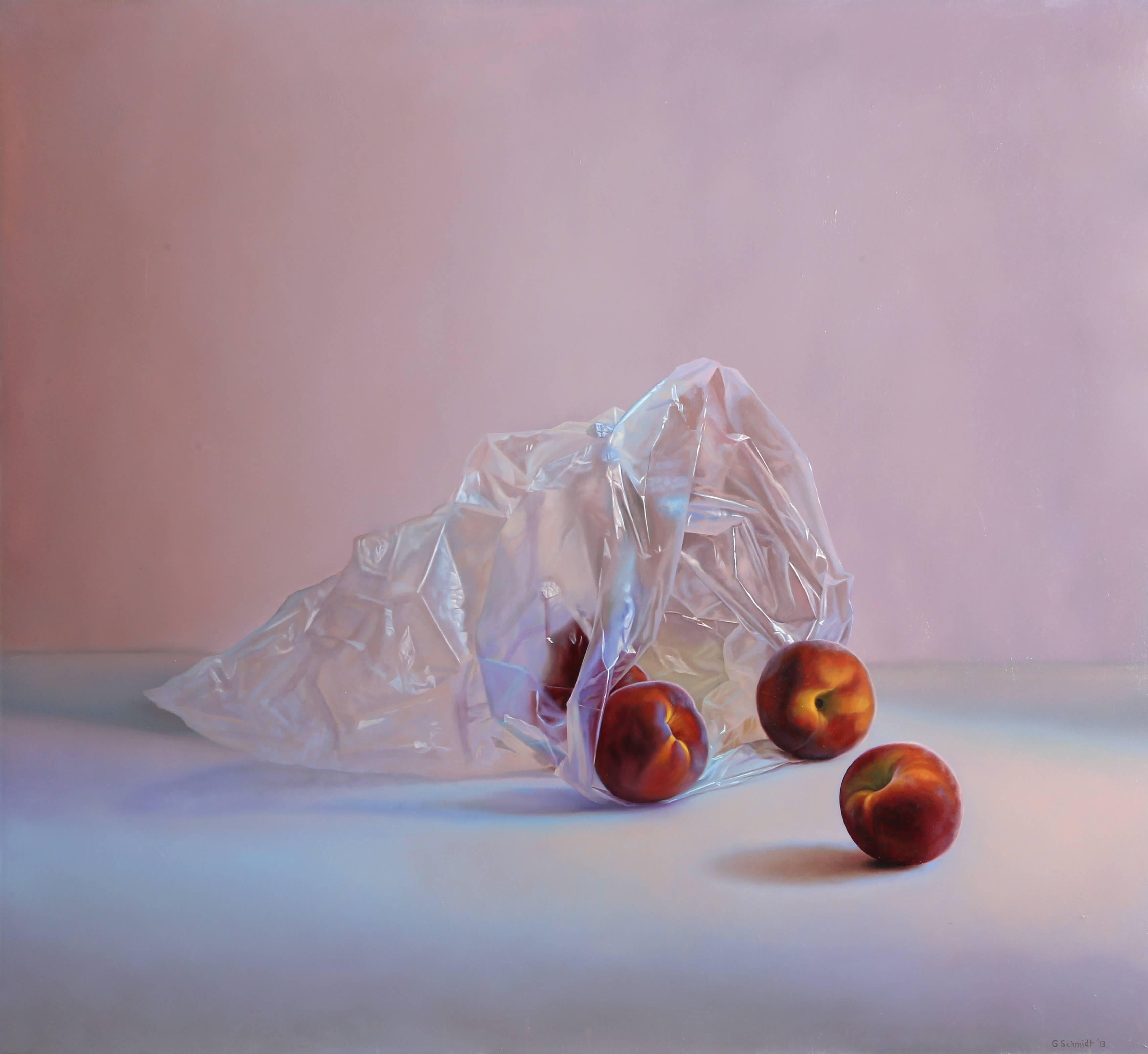 Pesche I, Pittura ad olio fotorealistica di Gustavo Schmidt