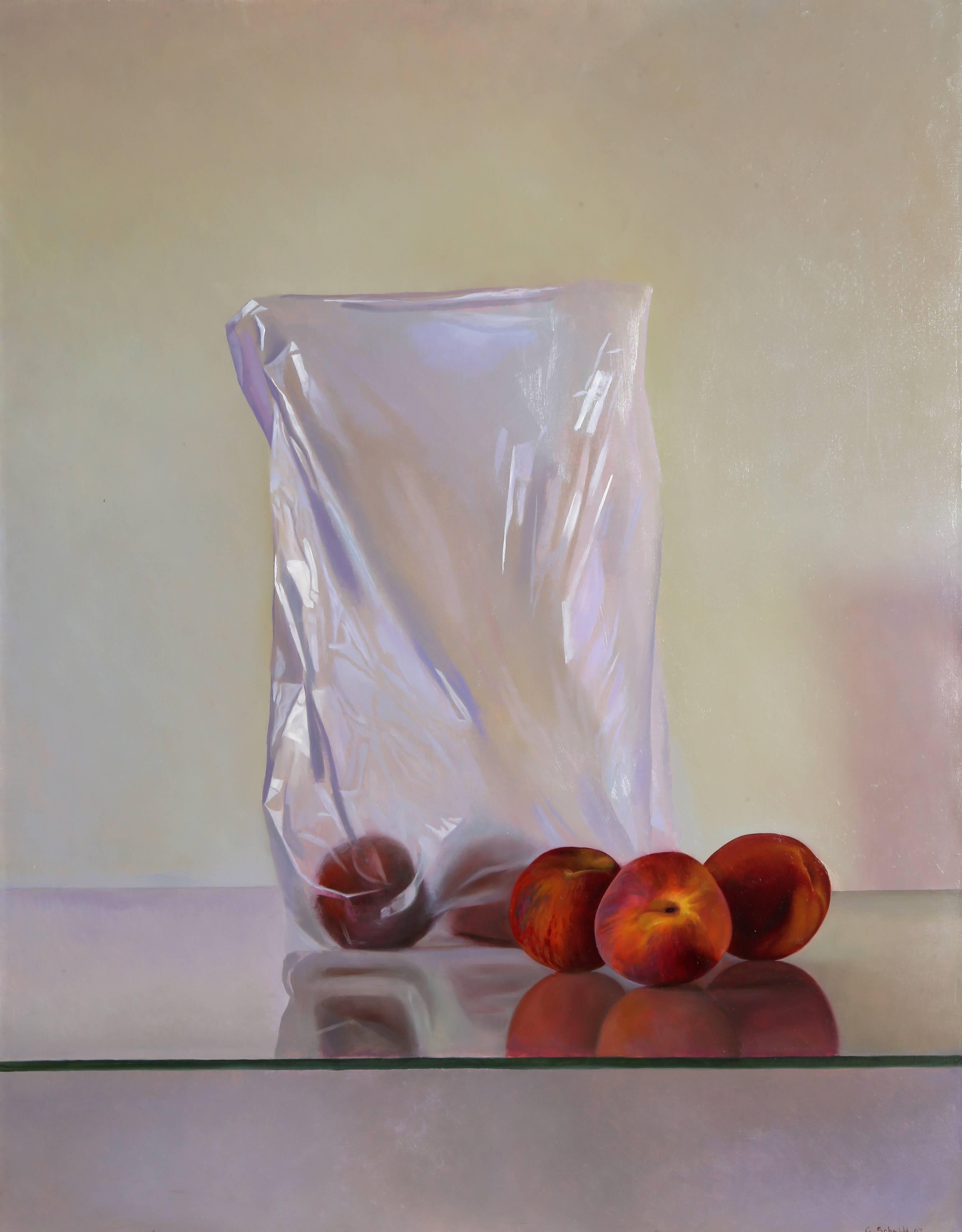 Peaches II, Photorealist Oil Painting on Canvas by Gustavo Schmidt