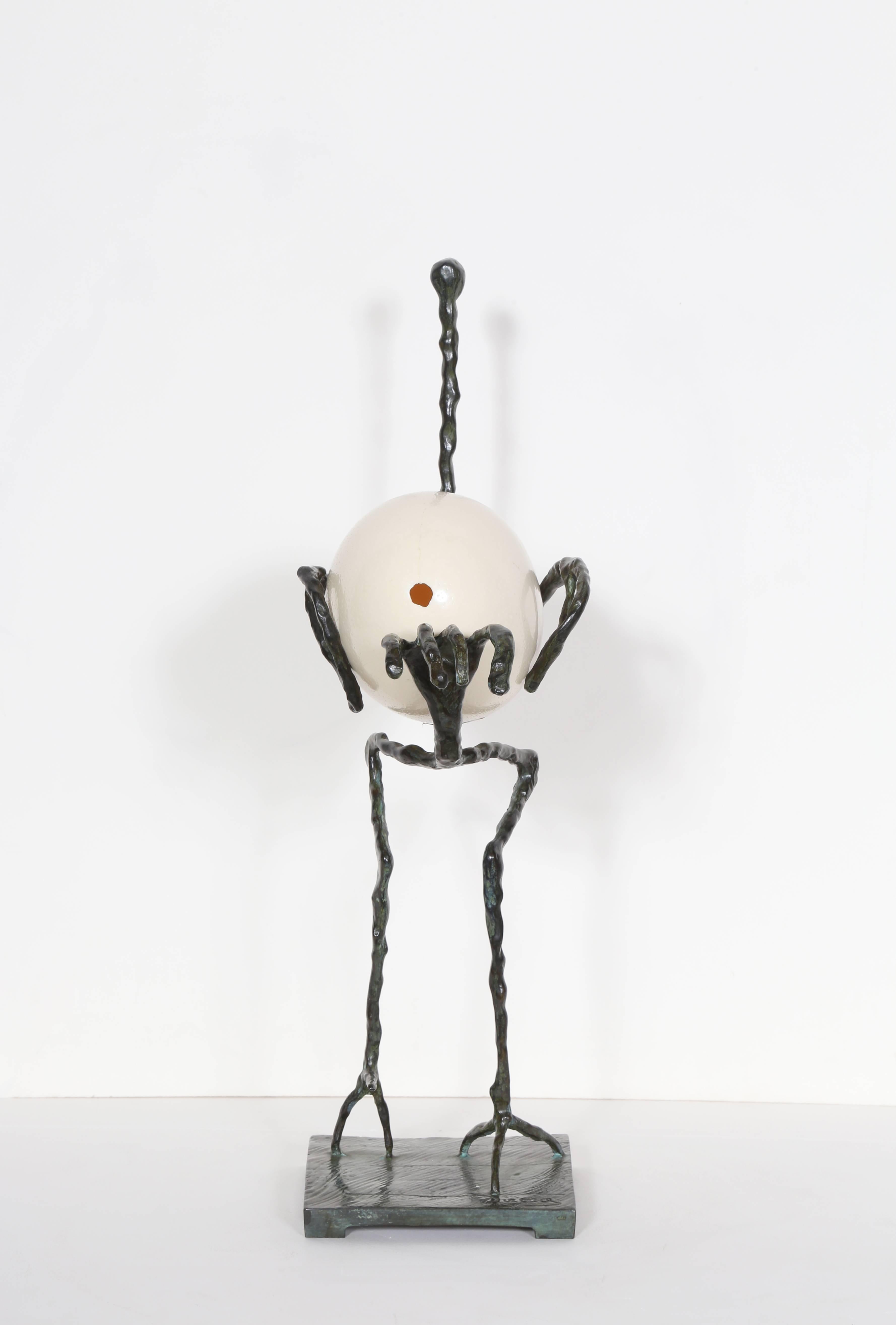 L'Autruche (The Ostrich) - Gold Figurative Sculpture by Diego Giacometti