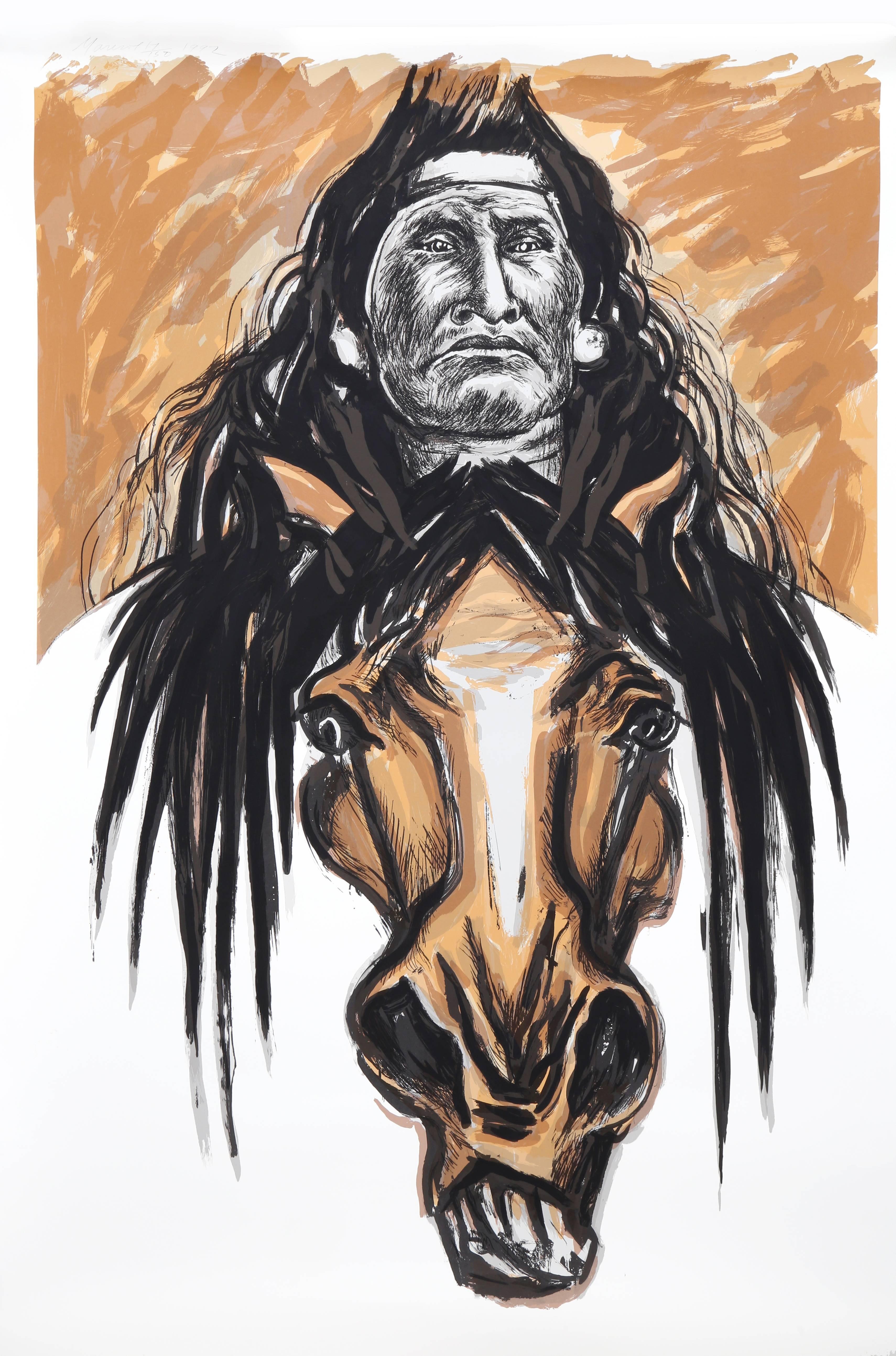 Marisol Escobar Figurative Print - Native American and Horse