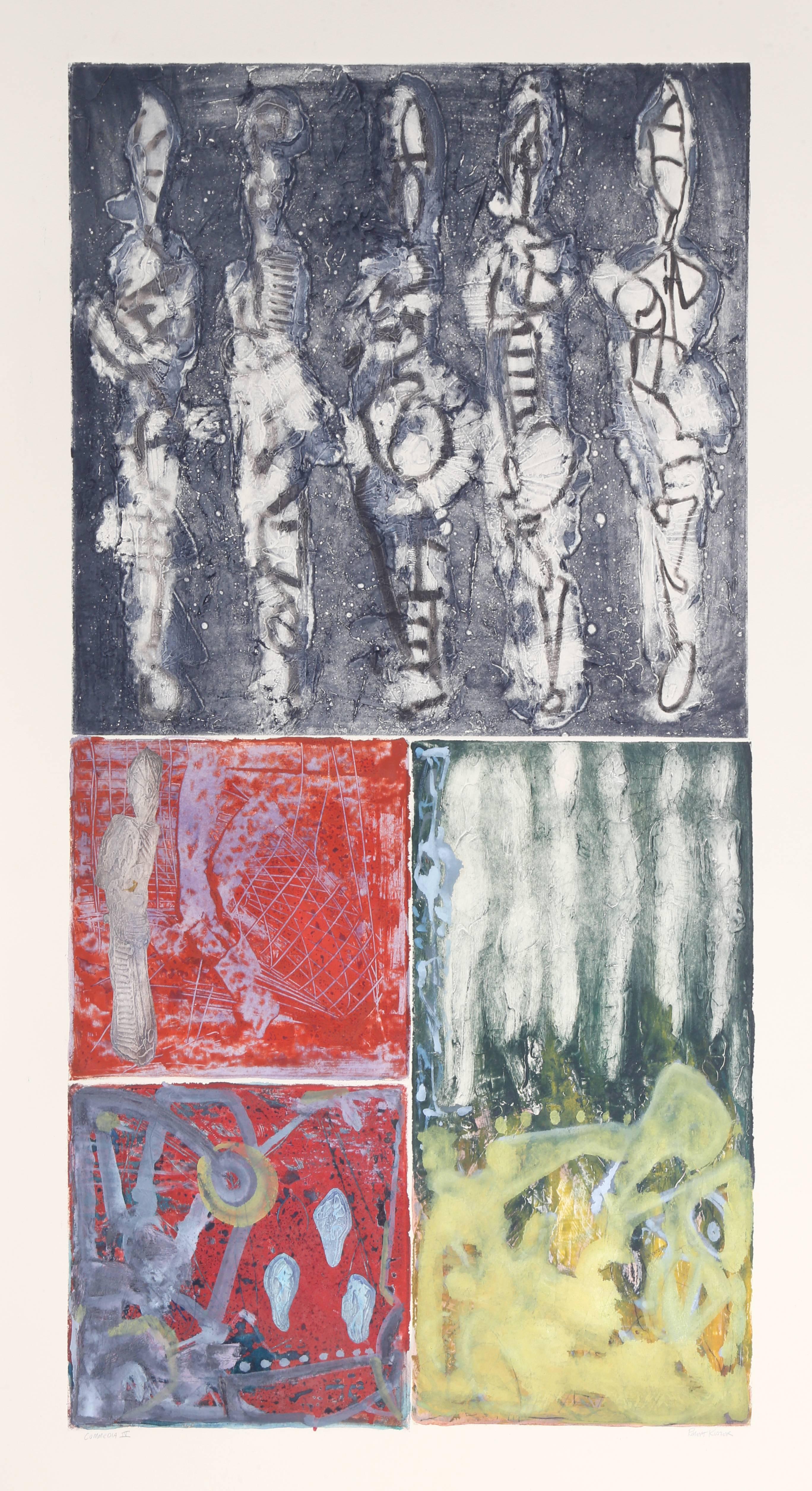 Commedia IV, Abstract Expressionist Monoprint by Robert Kuszek, circa 1990