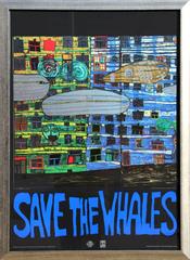 Friedensreich Hundertwasser, "Salviamo le balene", manifesto con foglio di alluminio, 1982