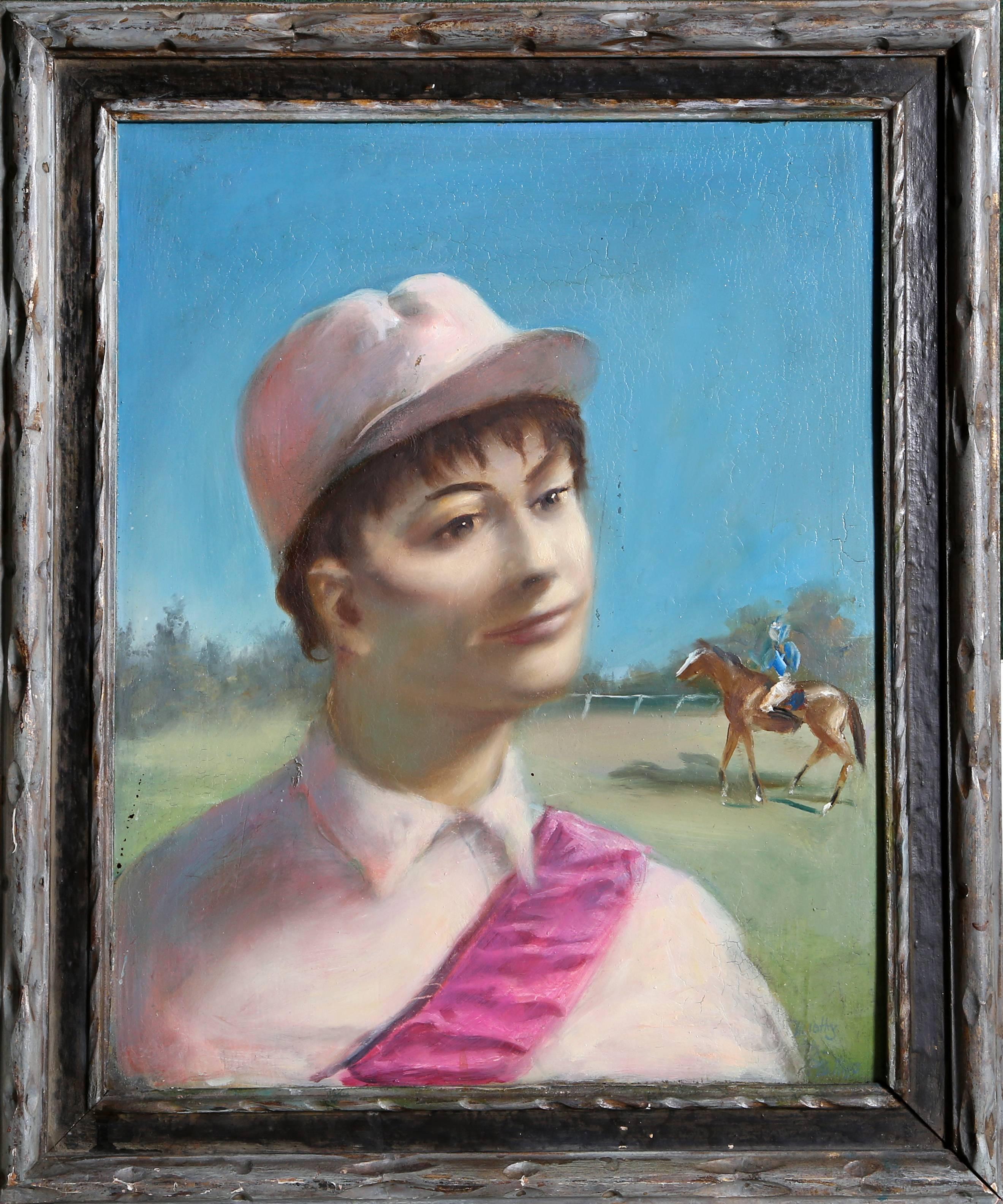 Timothy Phillips, "Racetrack Hopeful (Jockey Portrait), " Oil on Board, 1975
