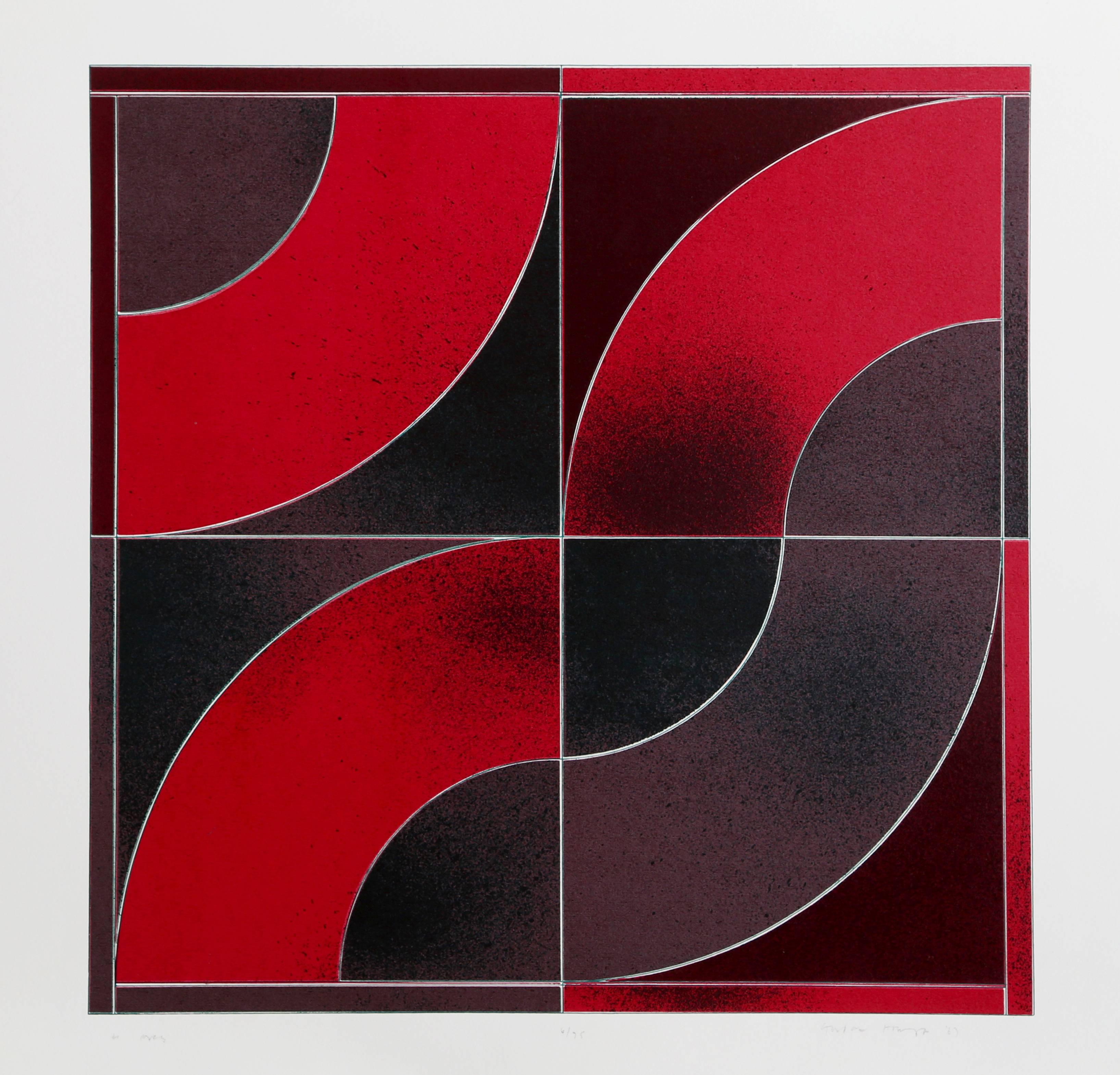 Questa serigrafia è stata creata dall'artista gallese Gordon House (1932-2004). House era un designer e pittore le cui opere astratte e dure riflettevano le tensioni drammatiche del suo design grafico, come in questo pezzo qui. Questa stampa è