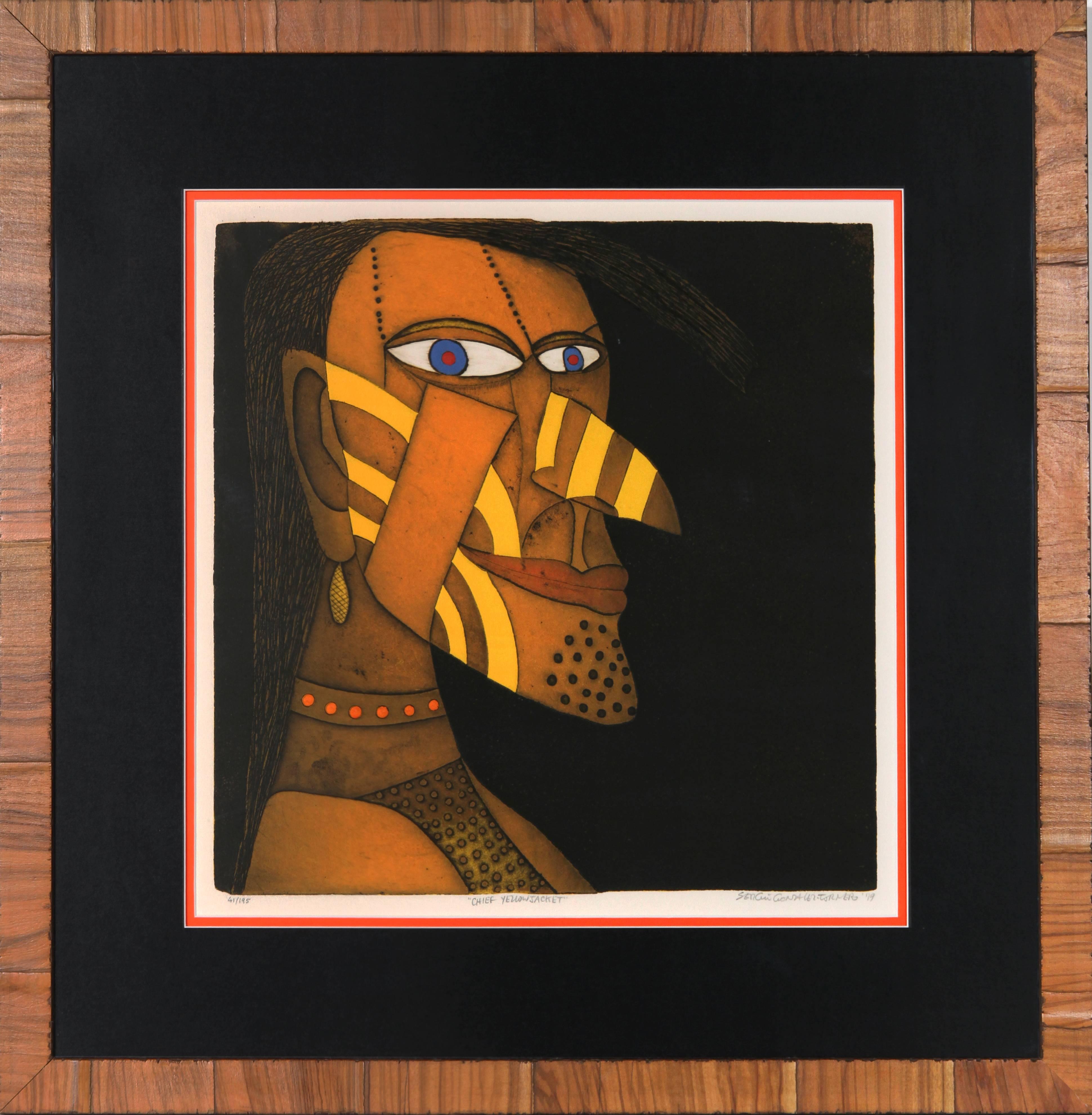 Sergio Gonzales-Tornero Figurative Print - Sergio Gonzalez-Tornero, "Chief Yellow Jacket, " Etching, 1979