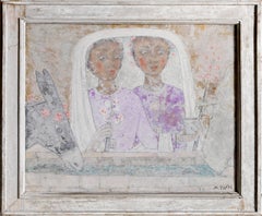 Pelligrine Asseolate, Modern Fresco on Board by Mario Toppi, 1959