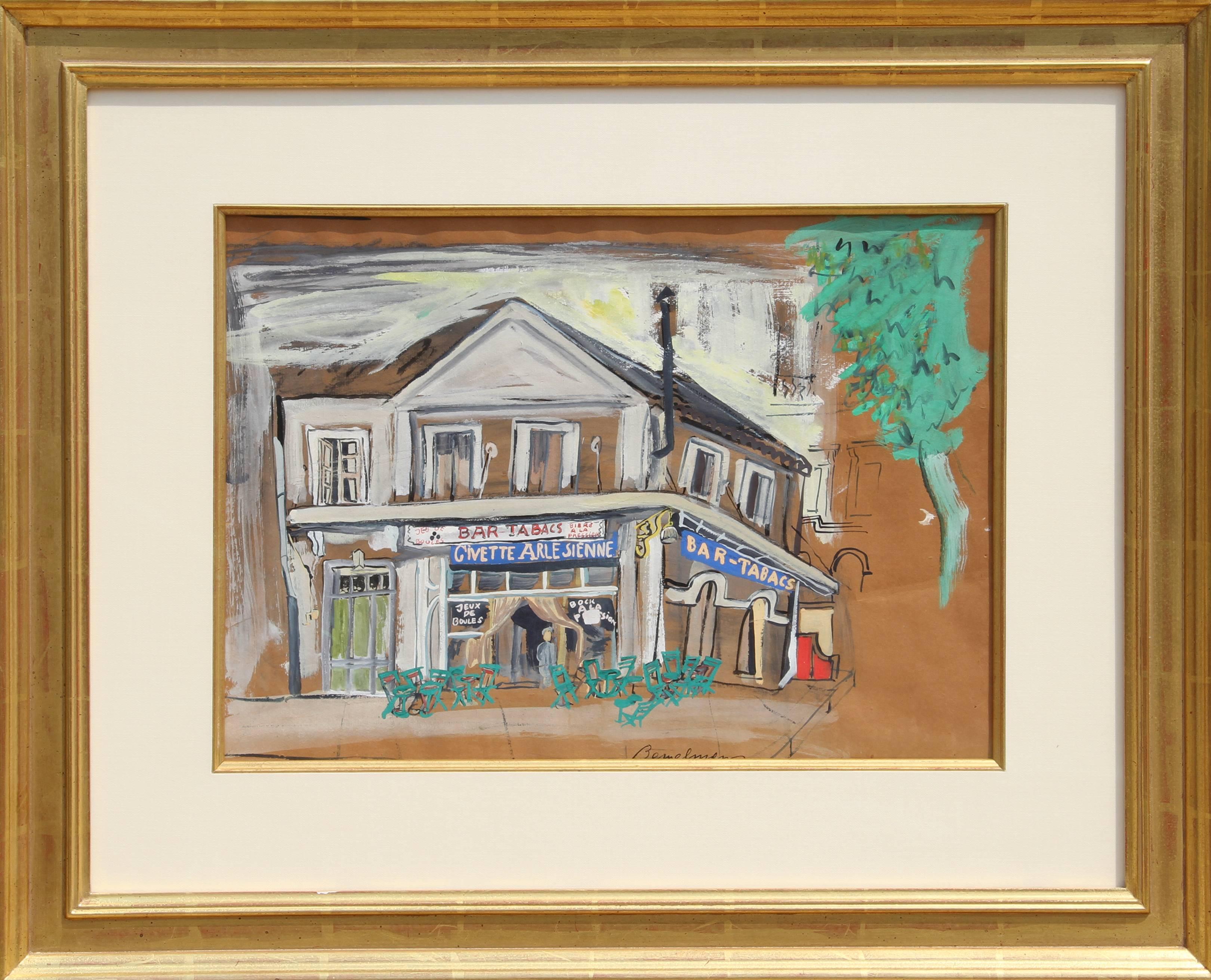 This original gouache painting was created by Austrian / American artist Ludwig Bemelmans. On the back of the painting, it reads, &quot;The house of Van Gogh in Arles, from a snapshot and with the color scheme of a bar in the same style - the house
