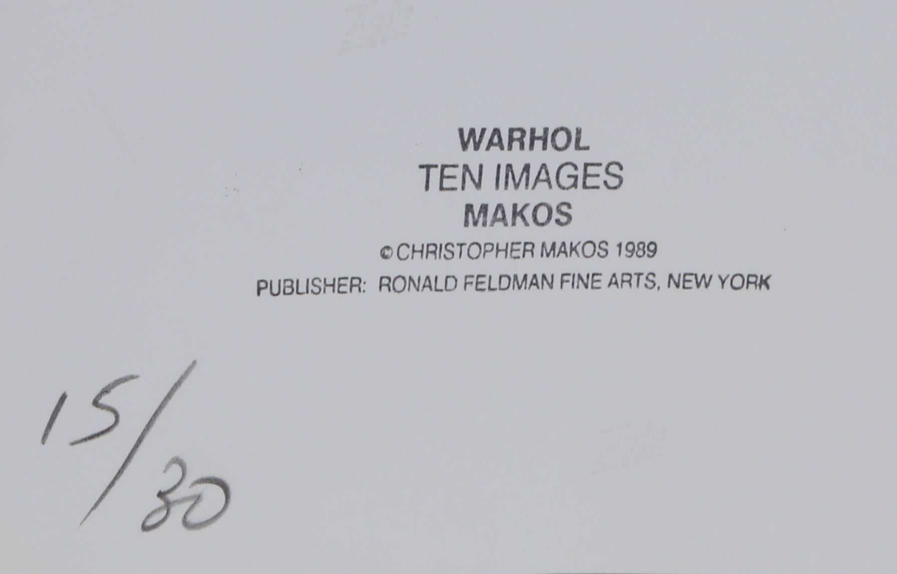 This gelatin silver print was created by American photographer Christopher Makos. Makos is well known for his relationships with icons like Andy Warhol, Tennessee Williams, and John Lennon. Later in life, Warhol called Makos the most modern