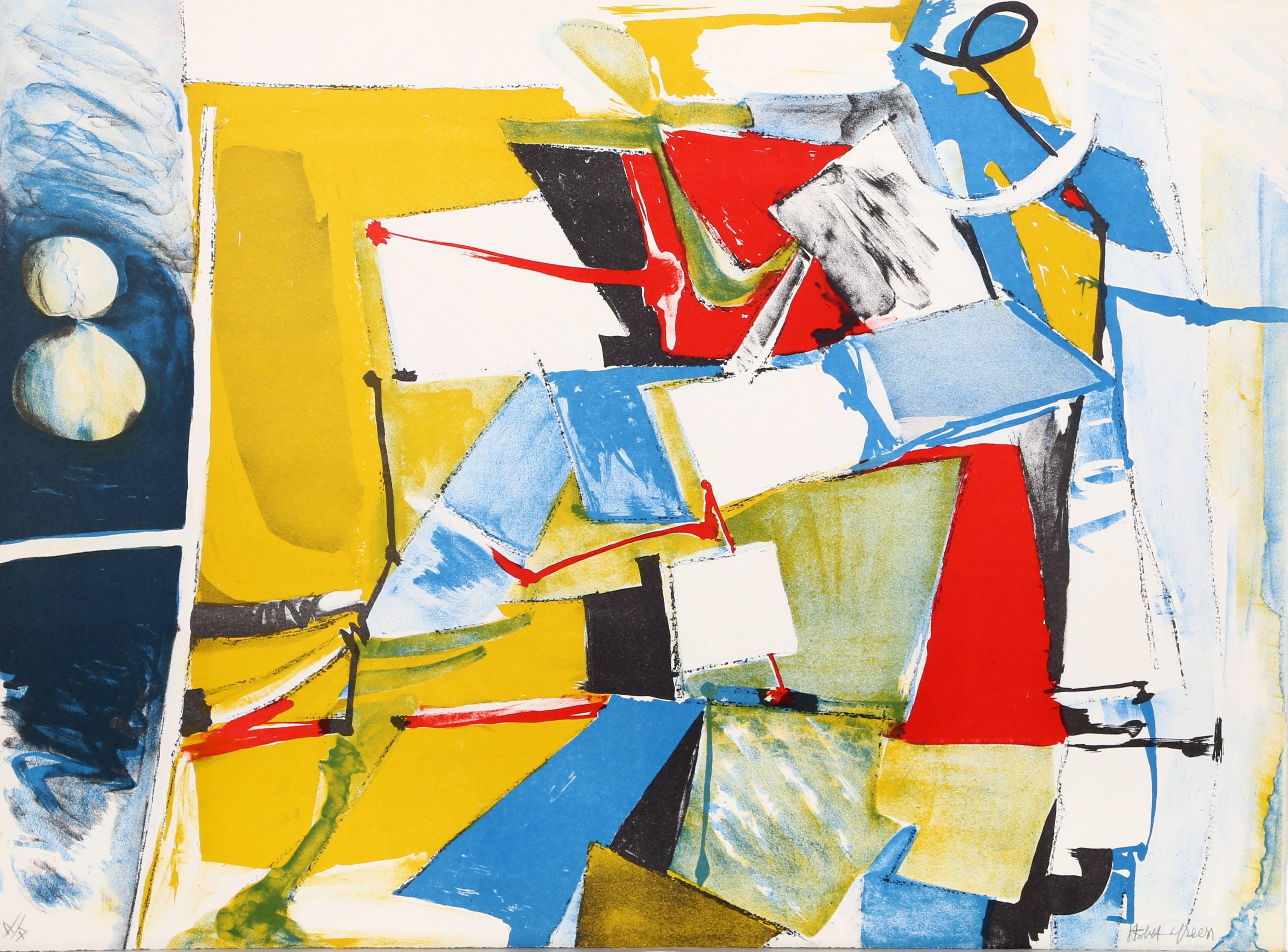 Questa litografia è stata creata dall'artista americana Jasha Green (1923-2006). Conosciuto per la sua visione espressionista astratta, alcune delle sue stampe mostrano anche il suo apprezzamento per l'op art e il surrealismo. Questa litografia nel