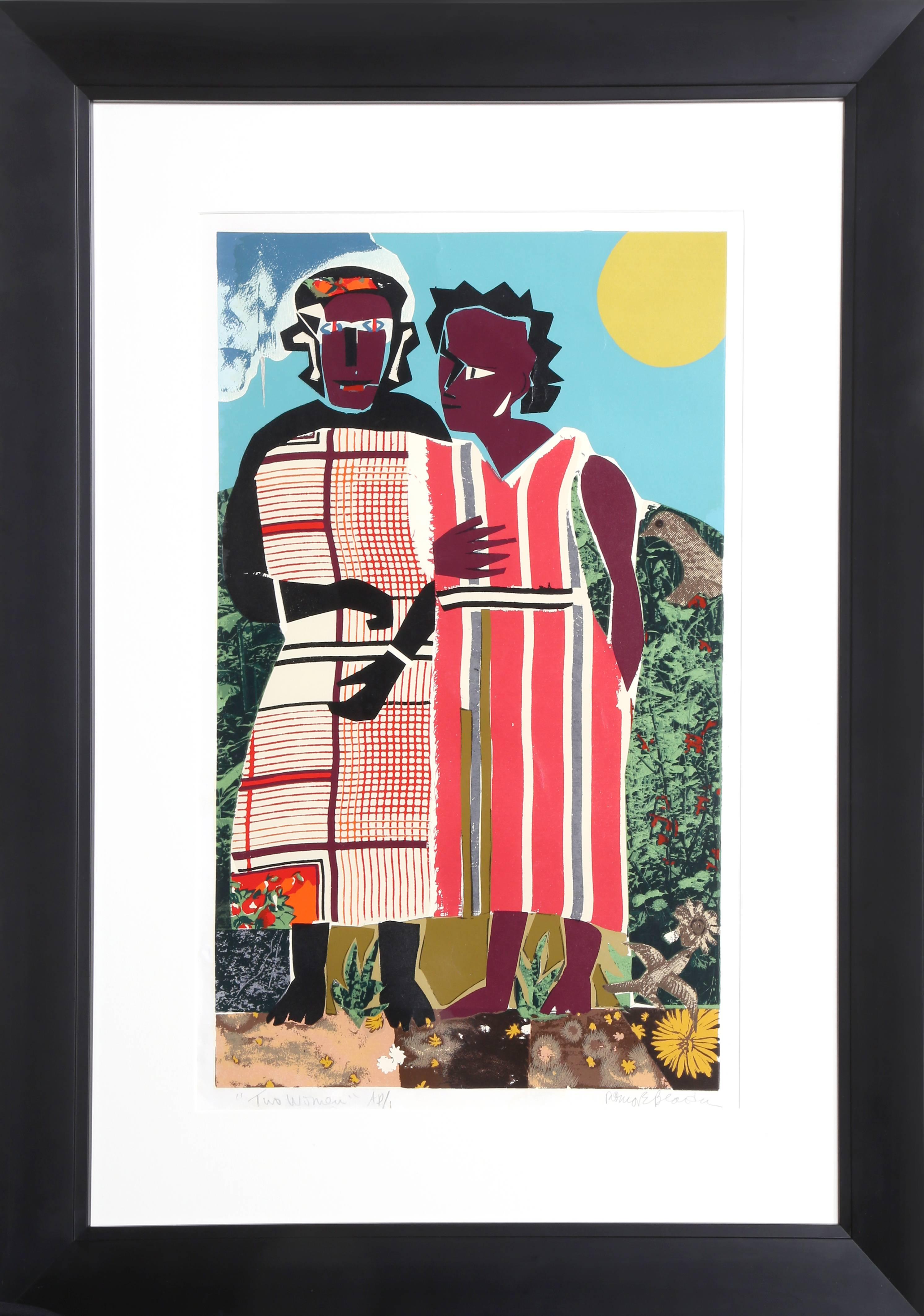 This screenprint was created by prolific American artist Romare Bearden in 1981. Bearden is perhaps best known for his portrayals of Black life and history, and for bringing these narratives to the forefront of the art world. His work is inspired by