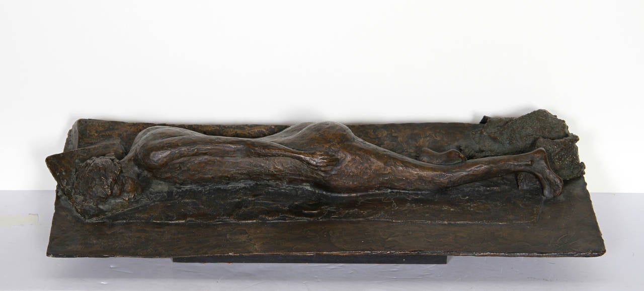 Sleeping Nude Woman Bronze Sculpture - Gold Figurative Sculpture by Unknown