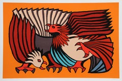Victor Delfin, "Orange Fighting Cocks, " Serigraph, 1979