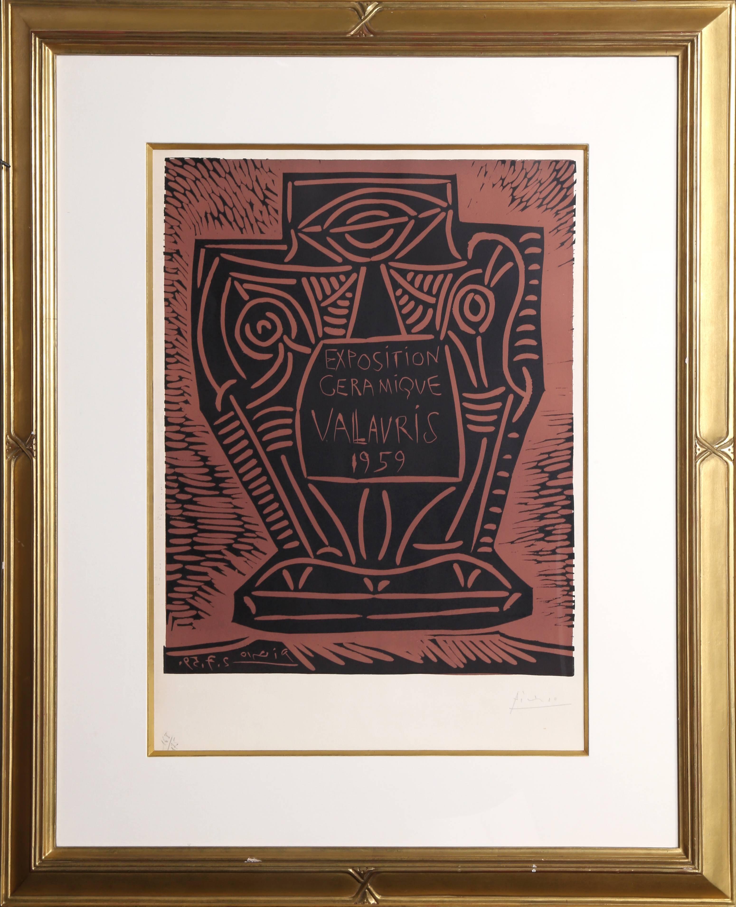 Pablo Picasso, "Exposition Ceramique Vallauris 1959 (Bloch 1286)," Linocut, 1959