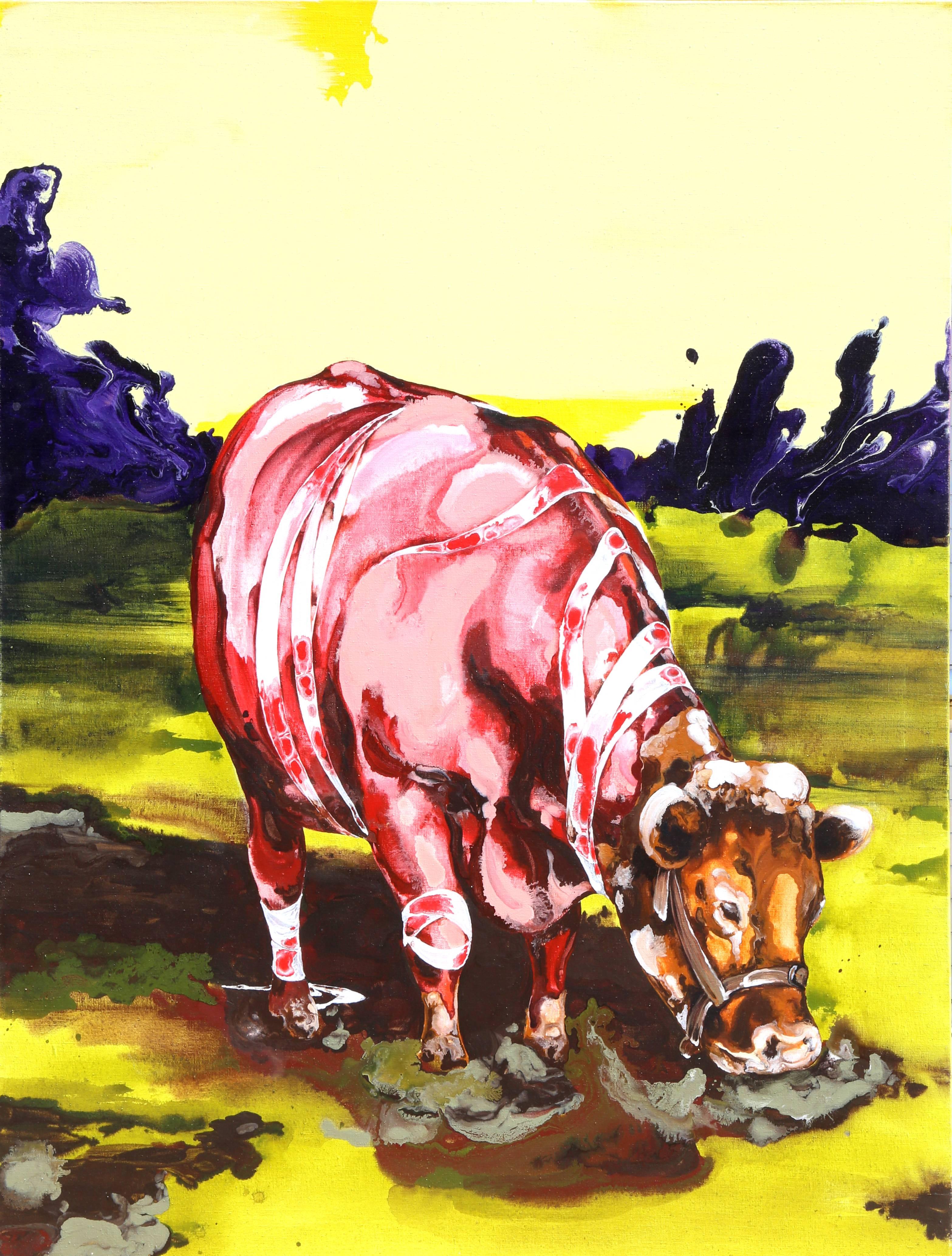 Ge-Karel van der Sterren, "Cow in Field, " Acrylic Paint on Canvas, 2002