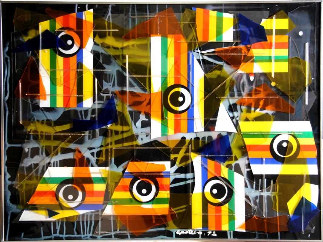 Max Epstein, « Collage II », collage en plexiglas coloré, 1972