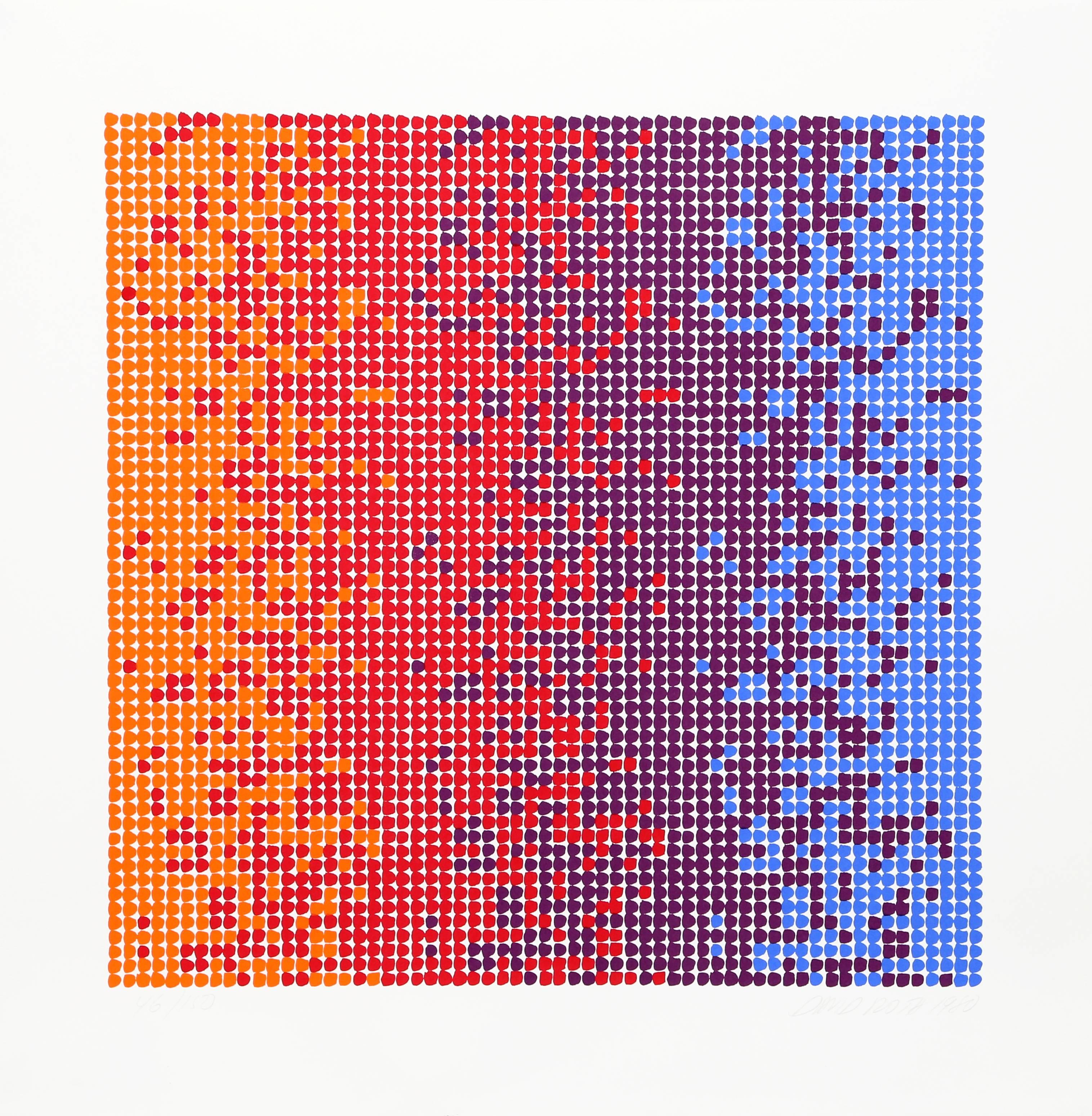 This screenprint was created by American artist David Roth. Roth's images are proportioned according to a strict mathematical formula - the pictures are composed according to horizontal and vertical divisions on the graph paper. The optical quality