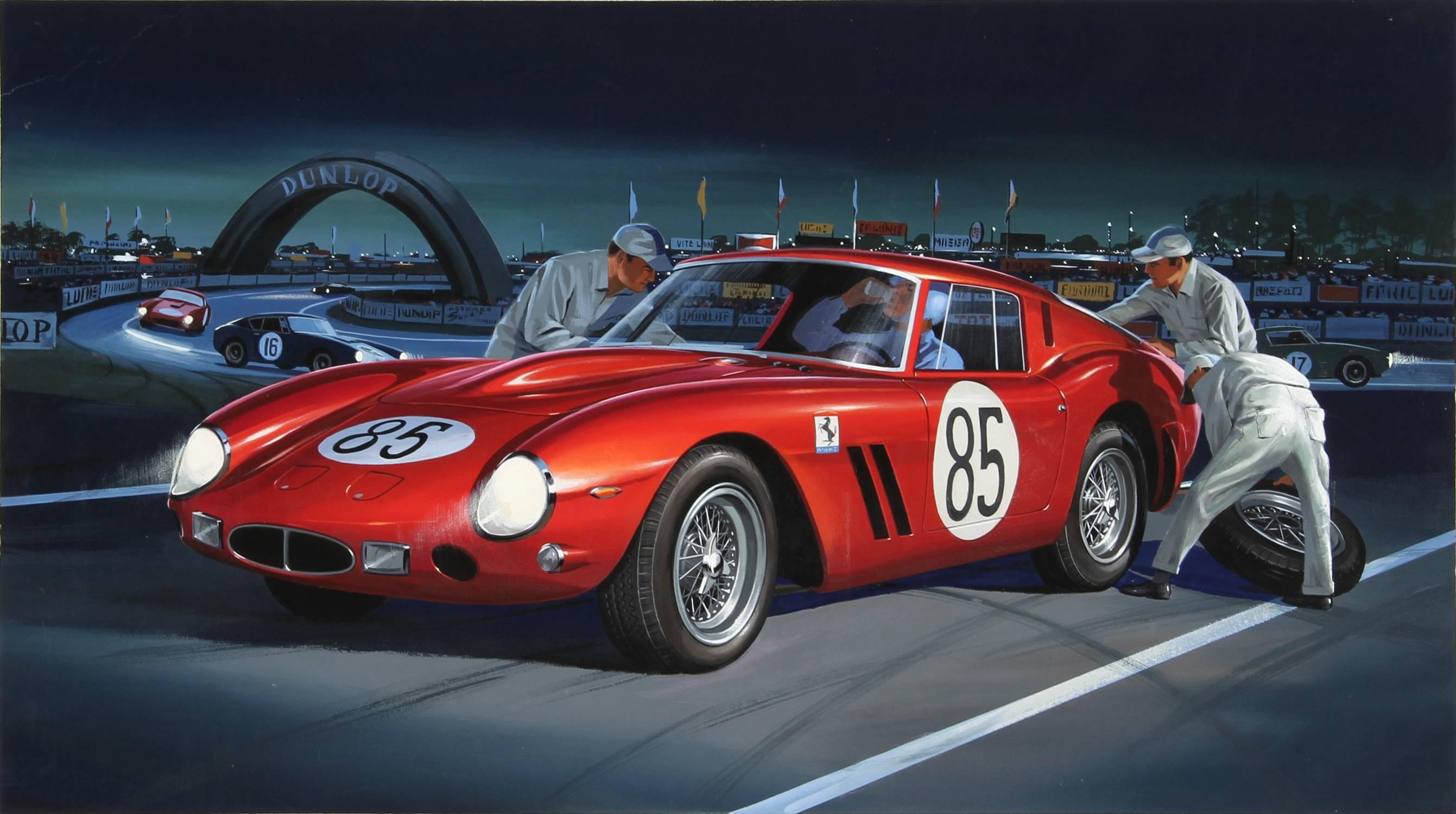 Jack Leynnwood, "Ferrari Berlinetta 563, " Gouache Illustration, circa 1964