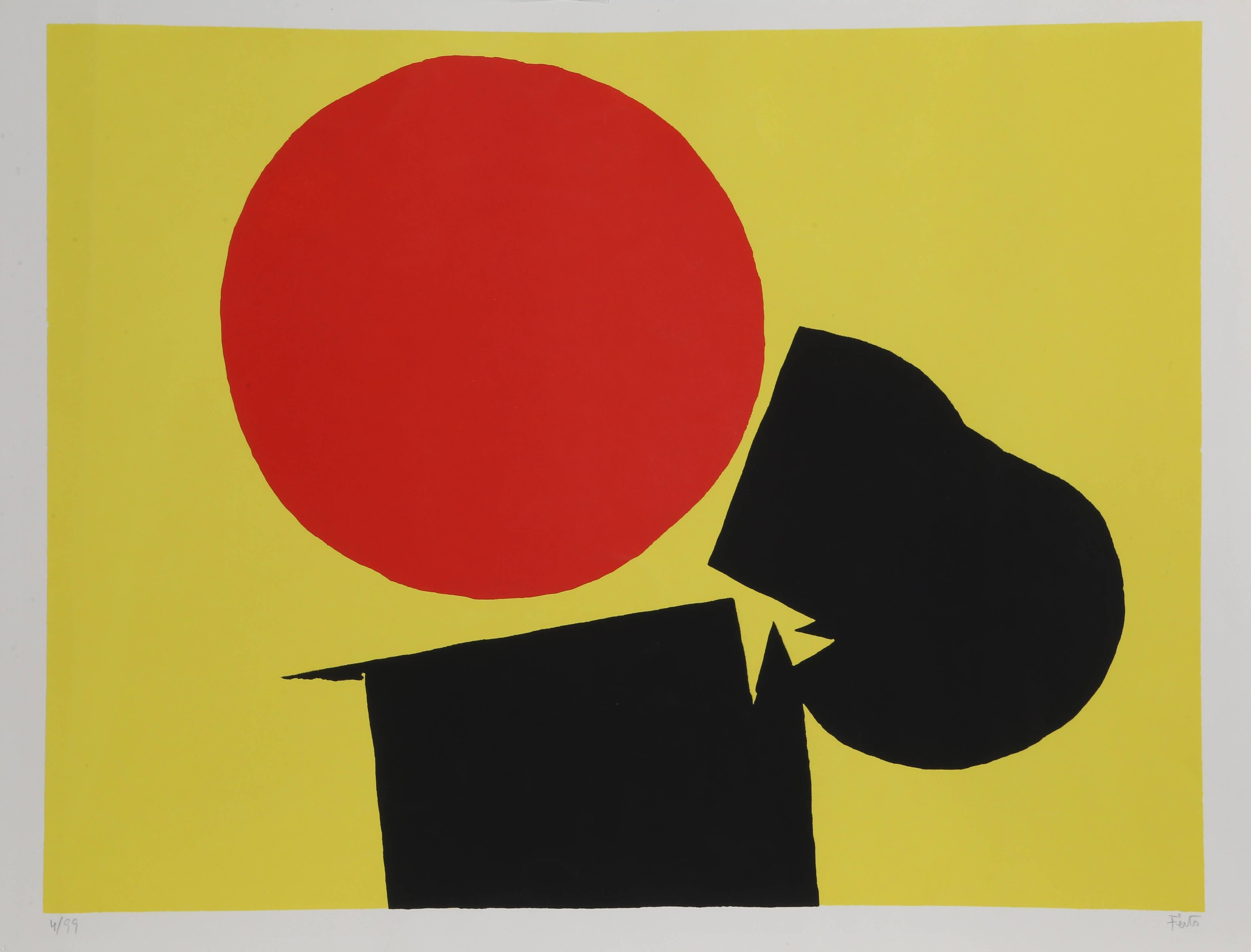 "Abstract with Red Sun," Screenprint, circa 1970