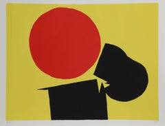 "Abstract with Red Sun, " Screenprint, circa 1970 by Luis Feito Lopez